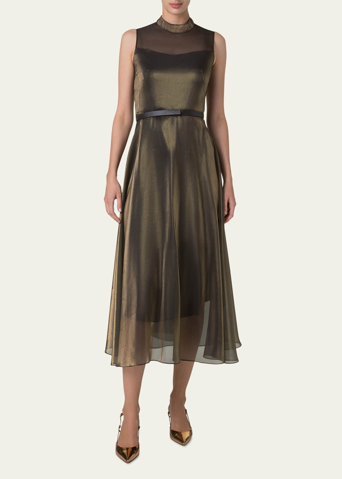 Akris Metallic Organza Sleeveless Midi Dress Image 2 of 5