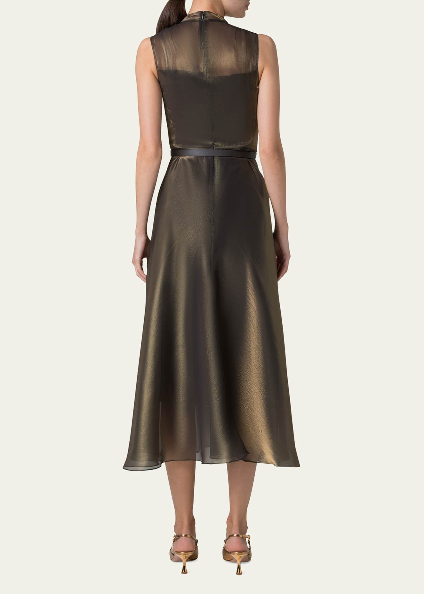 Akris Metallic Organza Sleeveless Midi Dress Image 3 of 5