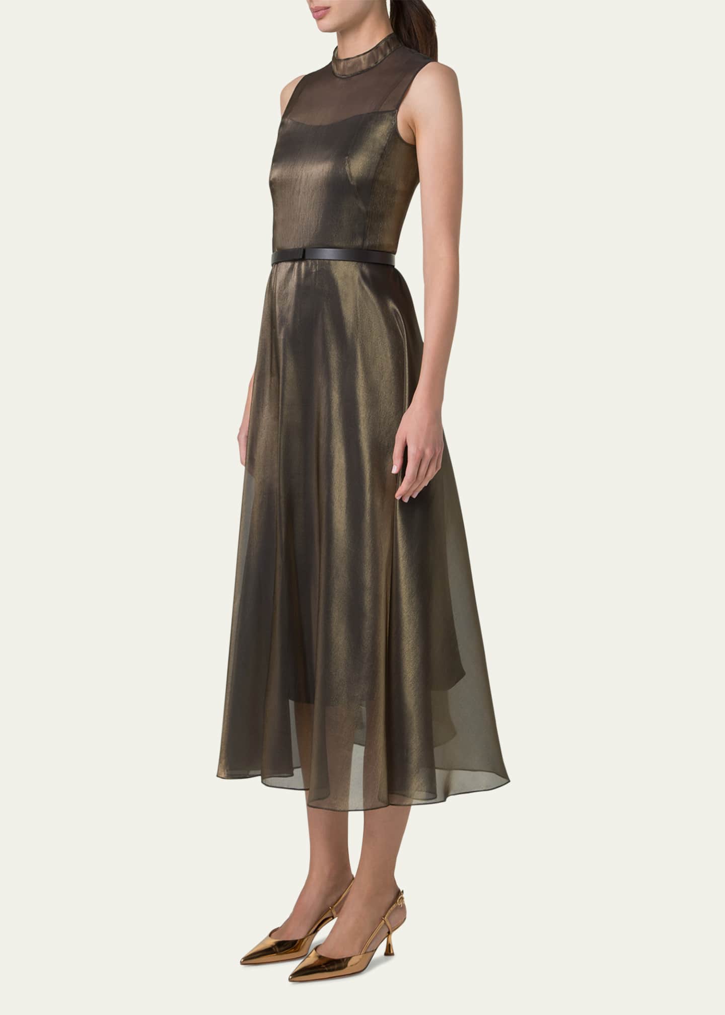 Akris Metallic Organza Sleeveless Midi Dress Image 4 of 5