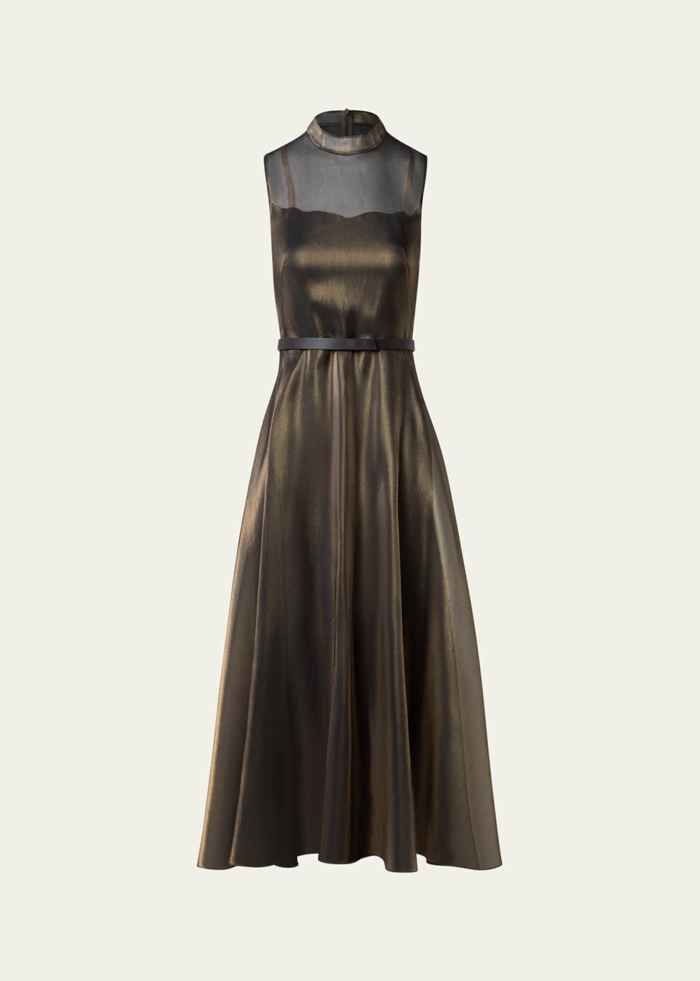 Akris Metallic Organza Sleeveless Midi Dress Image 1 of 5