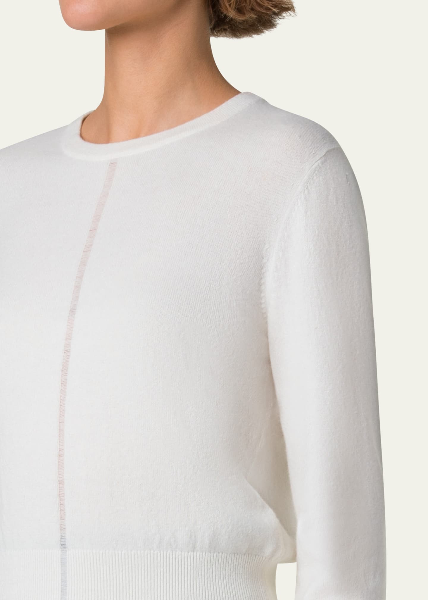 Akris Front Fine Sheer Stripe Cashmere Sweater