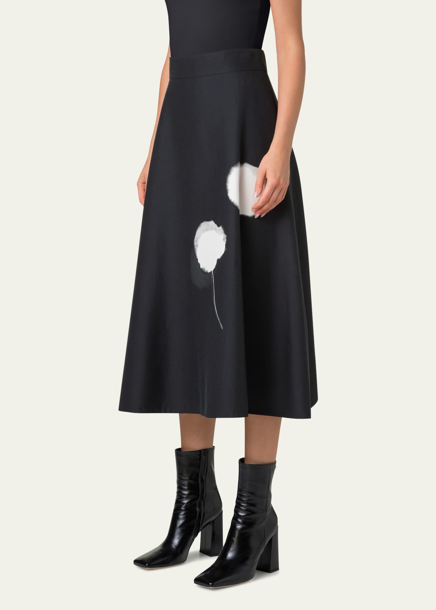 Akris Windflower-Print Cotton Silk A-Line Midi Skirt Image 4 of 5