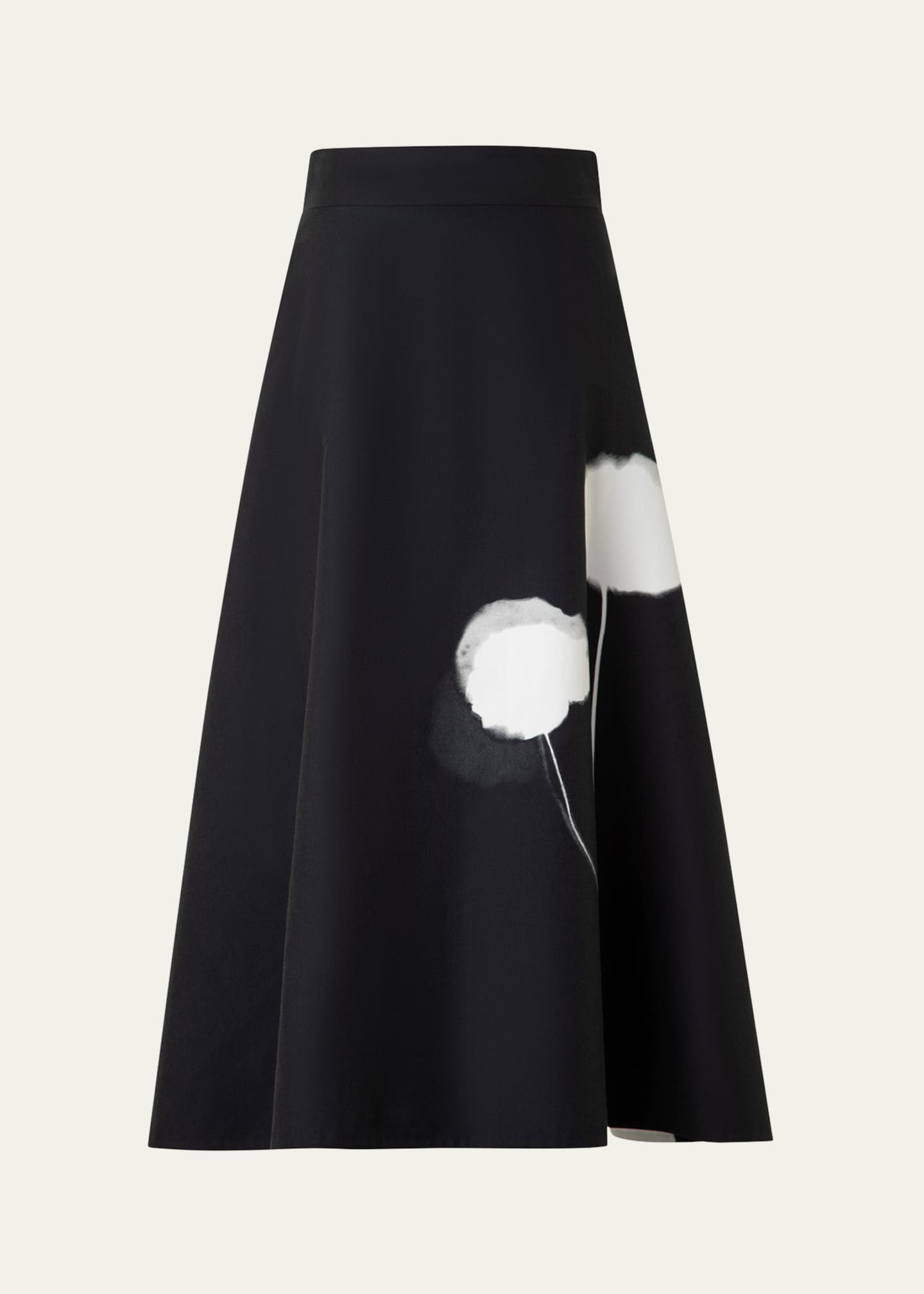 Akris Windflower-Print Cotton Silk A-Line Midi Skirt Image 1 of 5