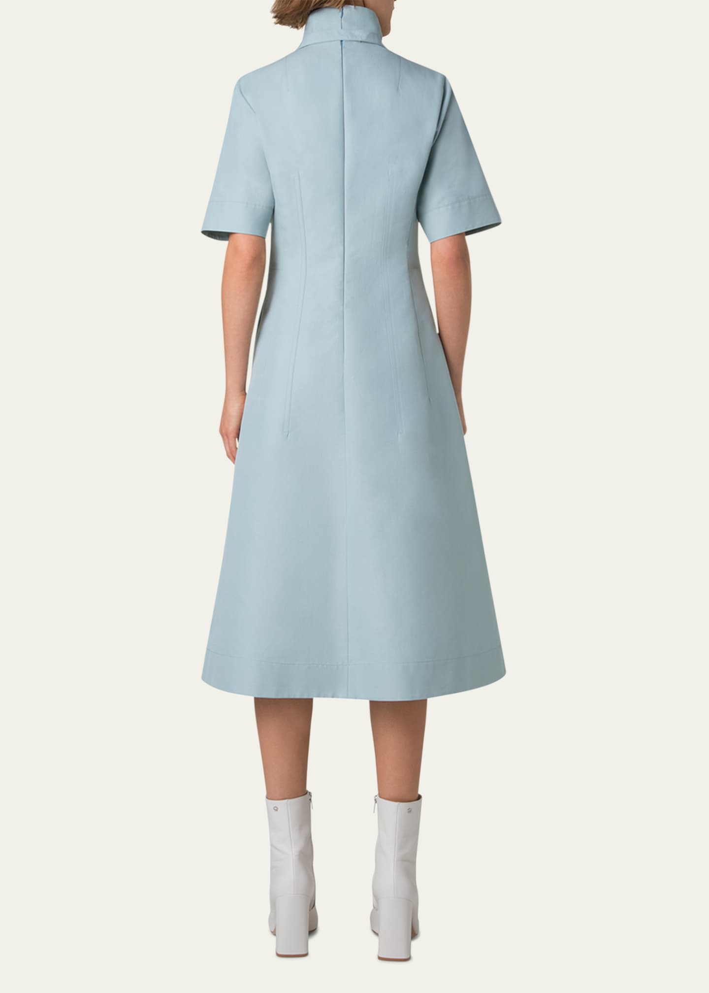 Collared Short-Sleeve Cotton Poplin A-Line Midi Shirtdress