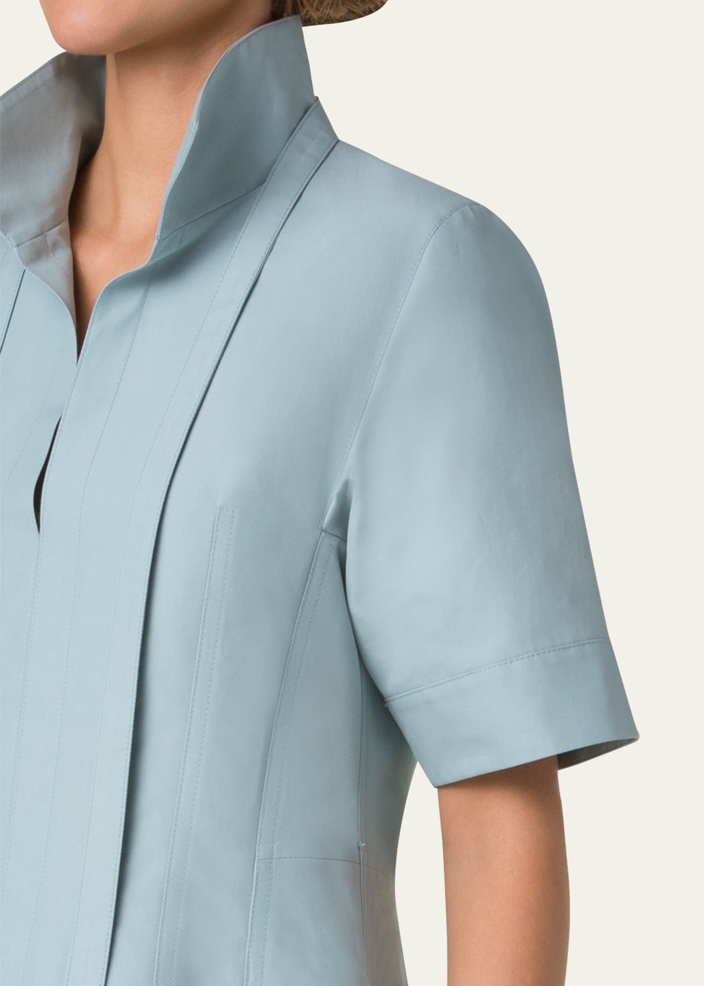 Collared Short-Sleeve Cotton Poplin A-Line Midi Shirtdress