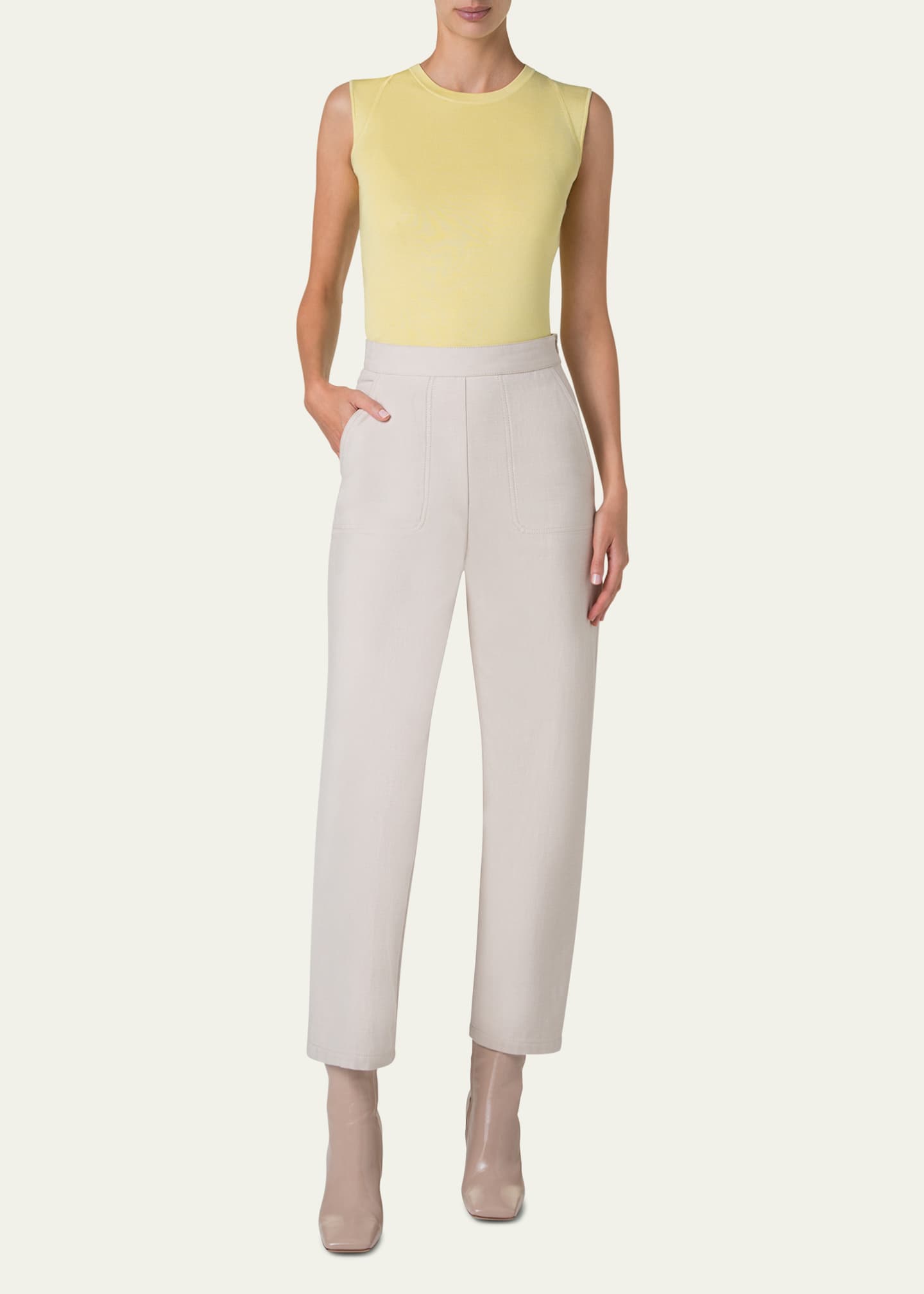 Sleeveless Fitted Silk Stretch Knit Top - Thumbnail 2