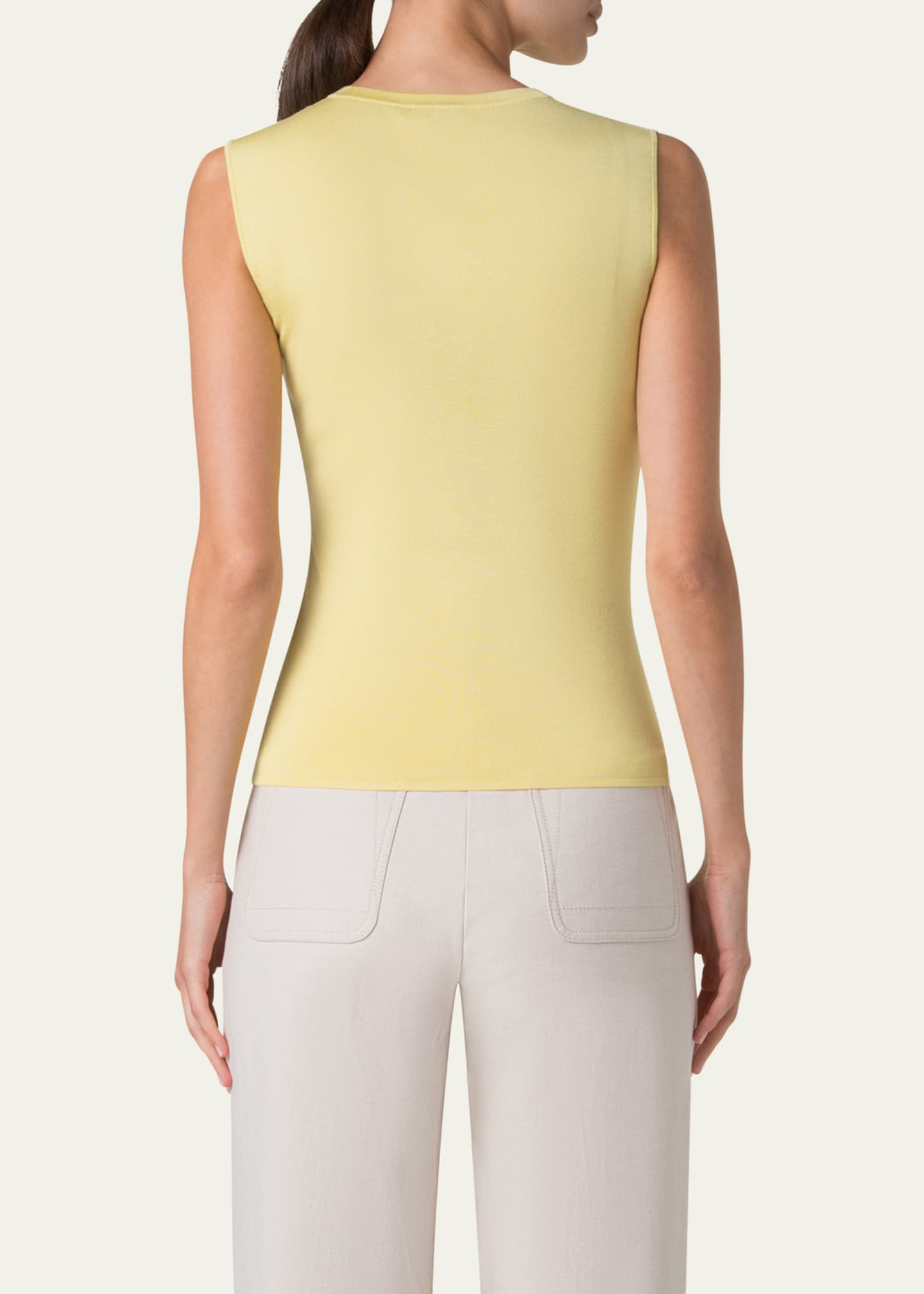 Sleeveless Fitted Silk Stretch Knit Top - Thumbnail 3