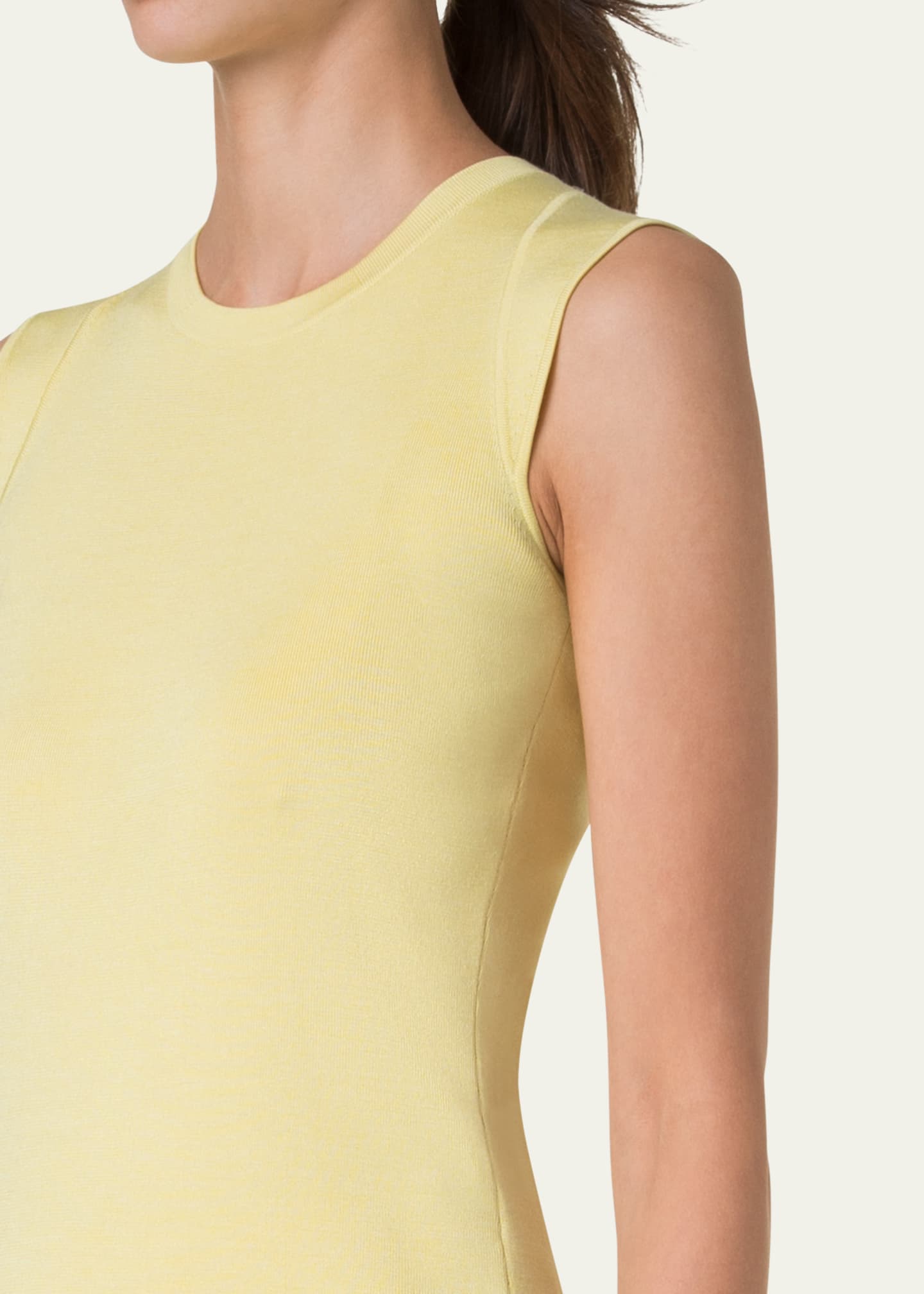 Sleeveless Fitted Silk Stretch Knit Top - Thumbnail 5