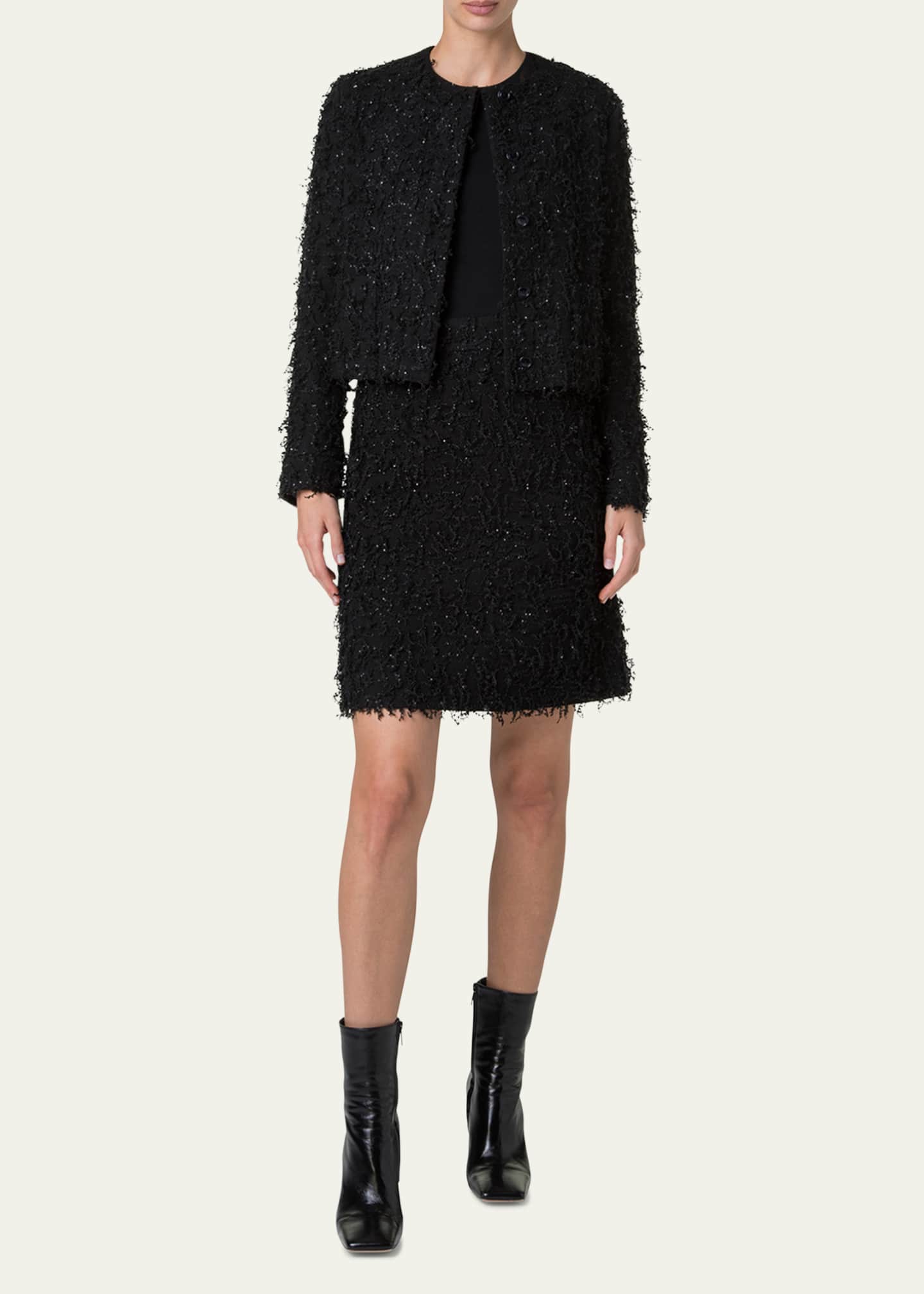 Akris Bea Micro Sequin Fringed Boucle Shirt Jacket Image 2 of 5