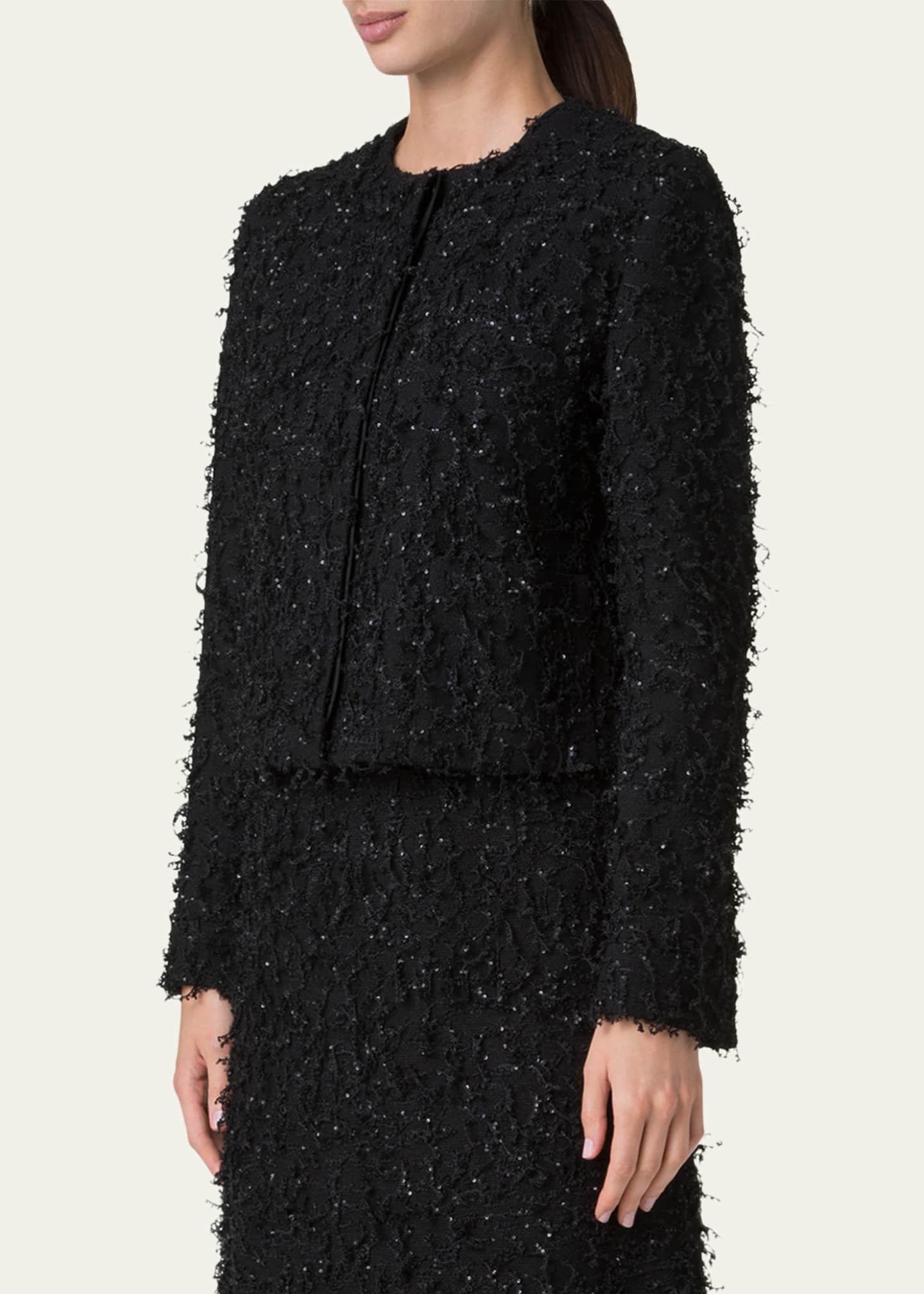 Akris Bea Micro Sequin Fringed Boucle Shirt Jacket Image 4 of 5