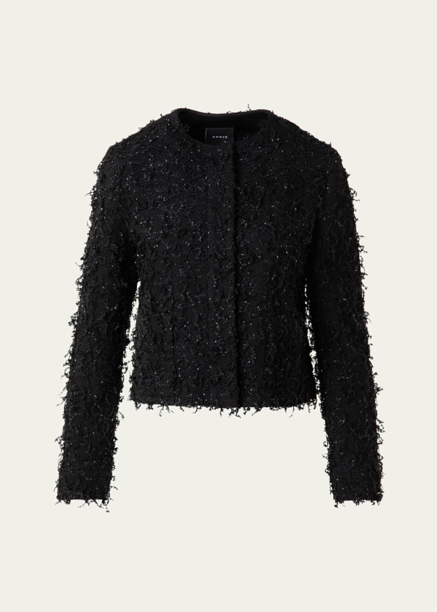 Akris Bea Micro Sequin Fringed Boucle Shirt Jacket Image 1 of 5
