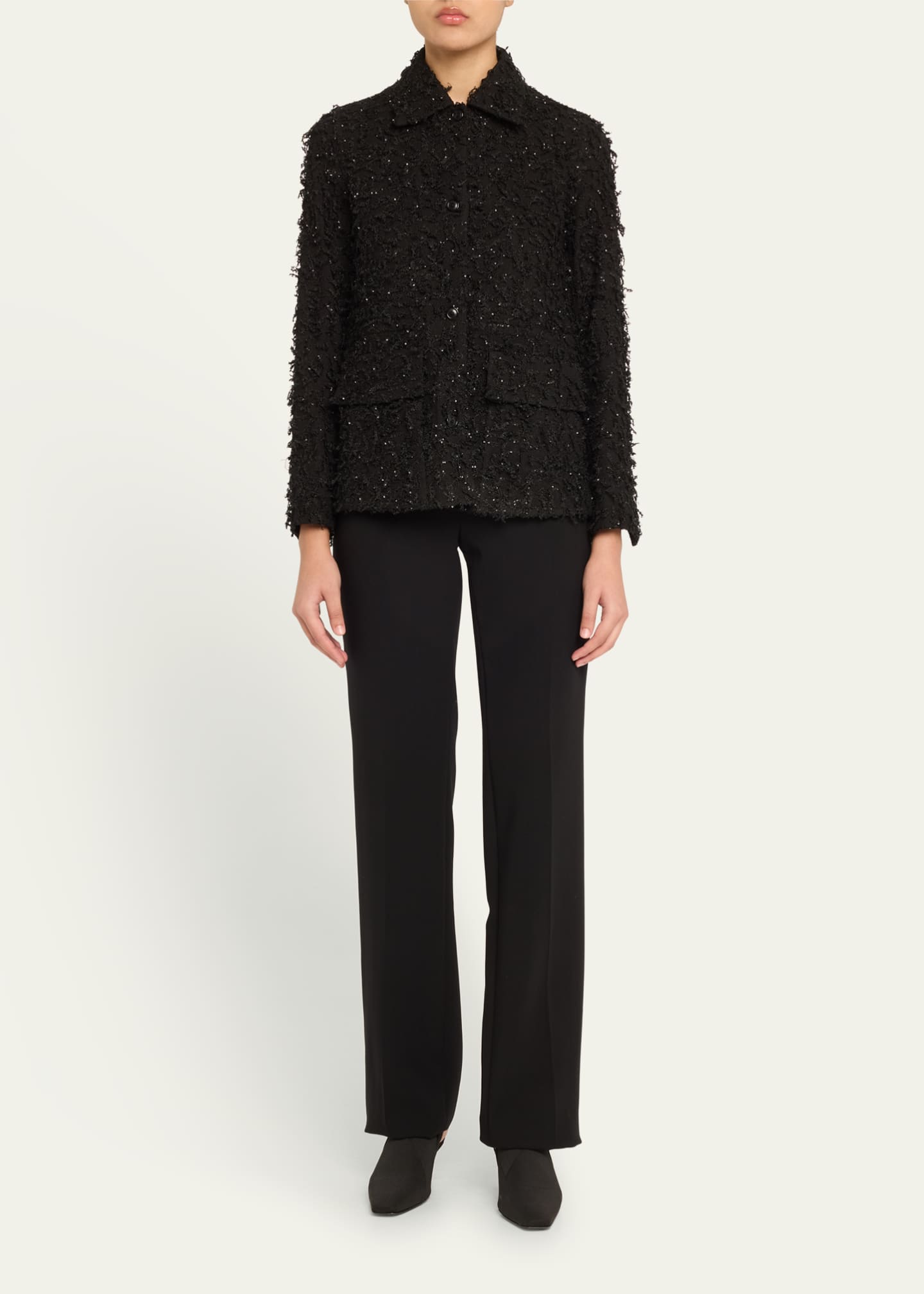 Akris Tomma Fringe Boucle Sequined Shirt Jacket Image 2 of 5