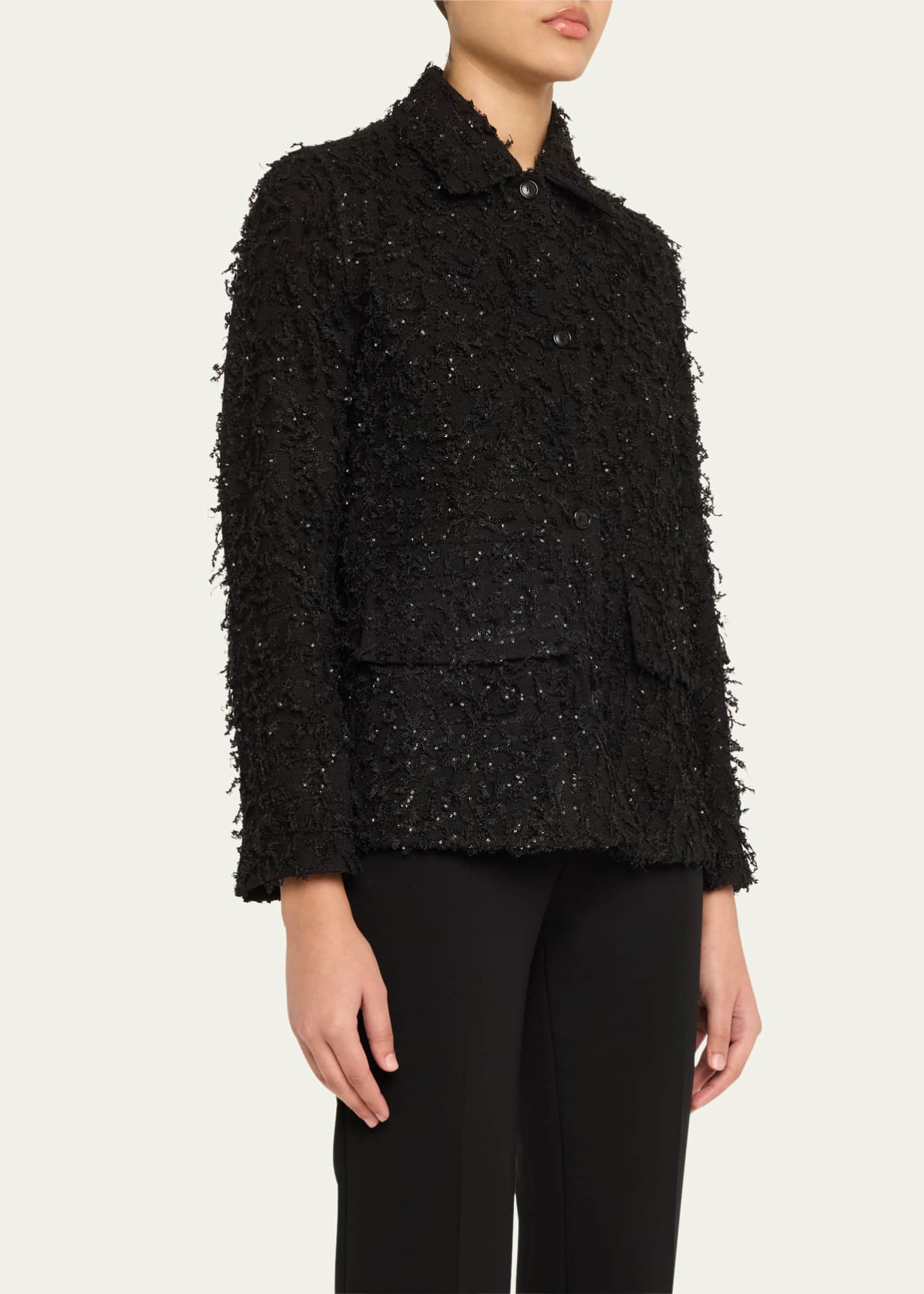 Akris Tomma Fringe Boucle Sequined Shirt Jacket Image 4 of 5