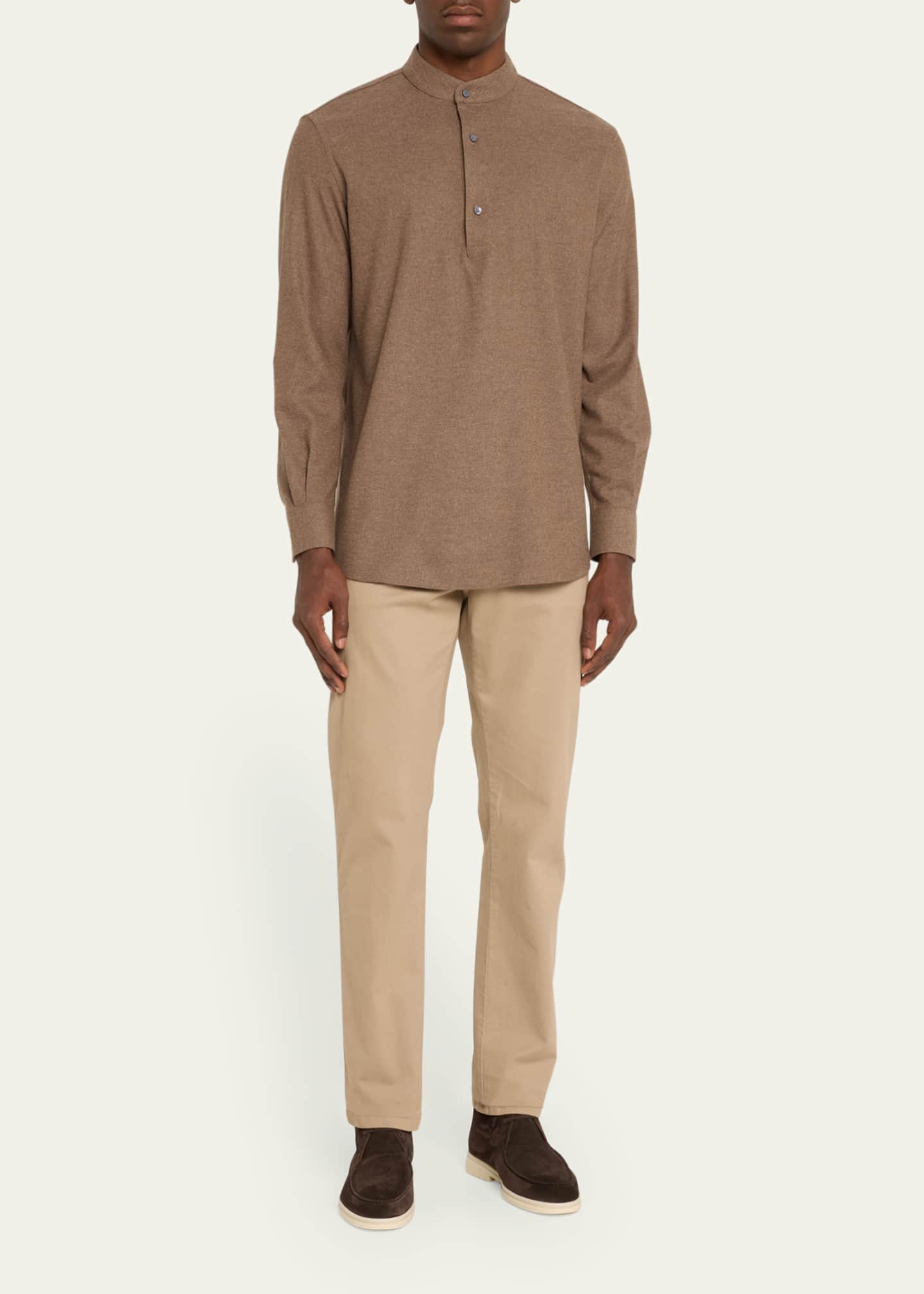 Loro Piana Men's Elia Wool and Cashmere Band-Collar Polo Shirt Image 2 of 5