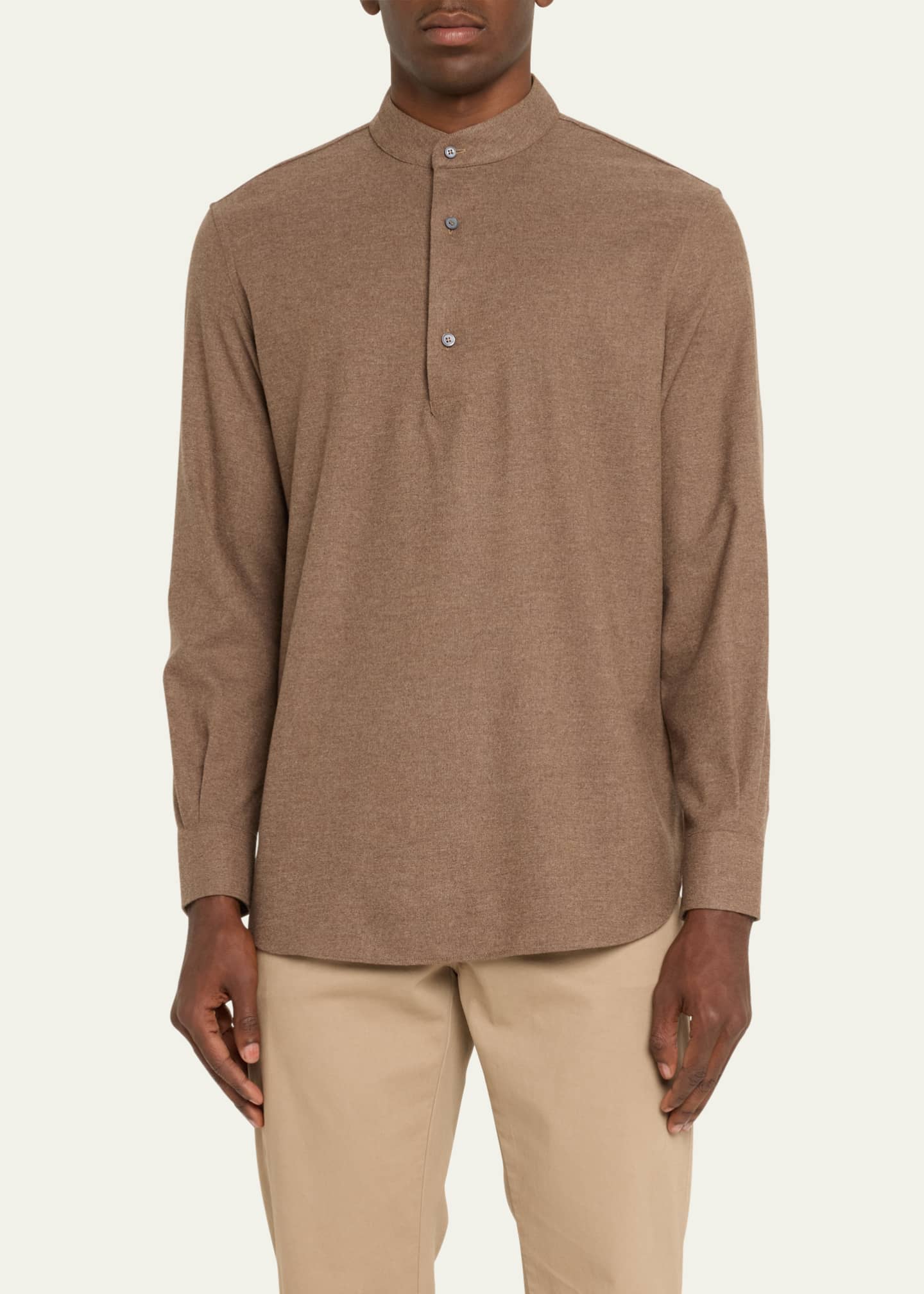 Loro Piana Men's Elia Wool and Cashmere Band-Collar Polo Shirt Image 4 of 5