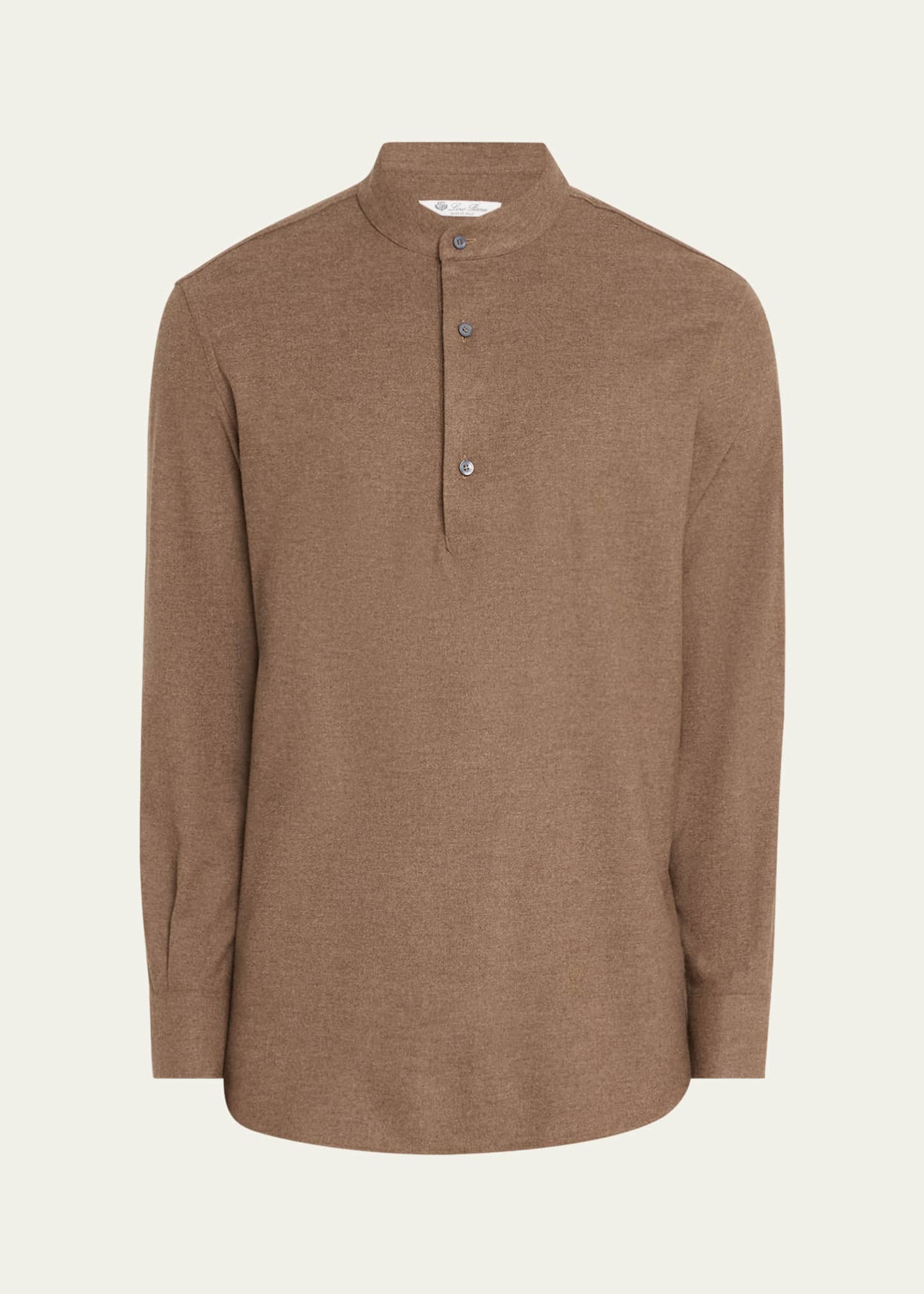 Loro Piana Men's Elia Wool and Cashmere Band-Collar Polo Shirt Image 1 of 5