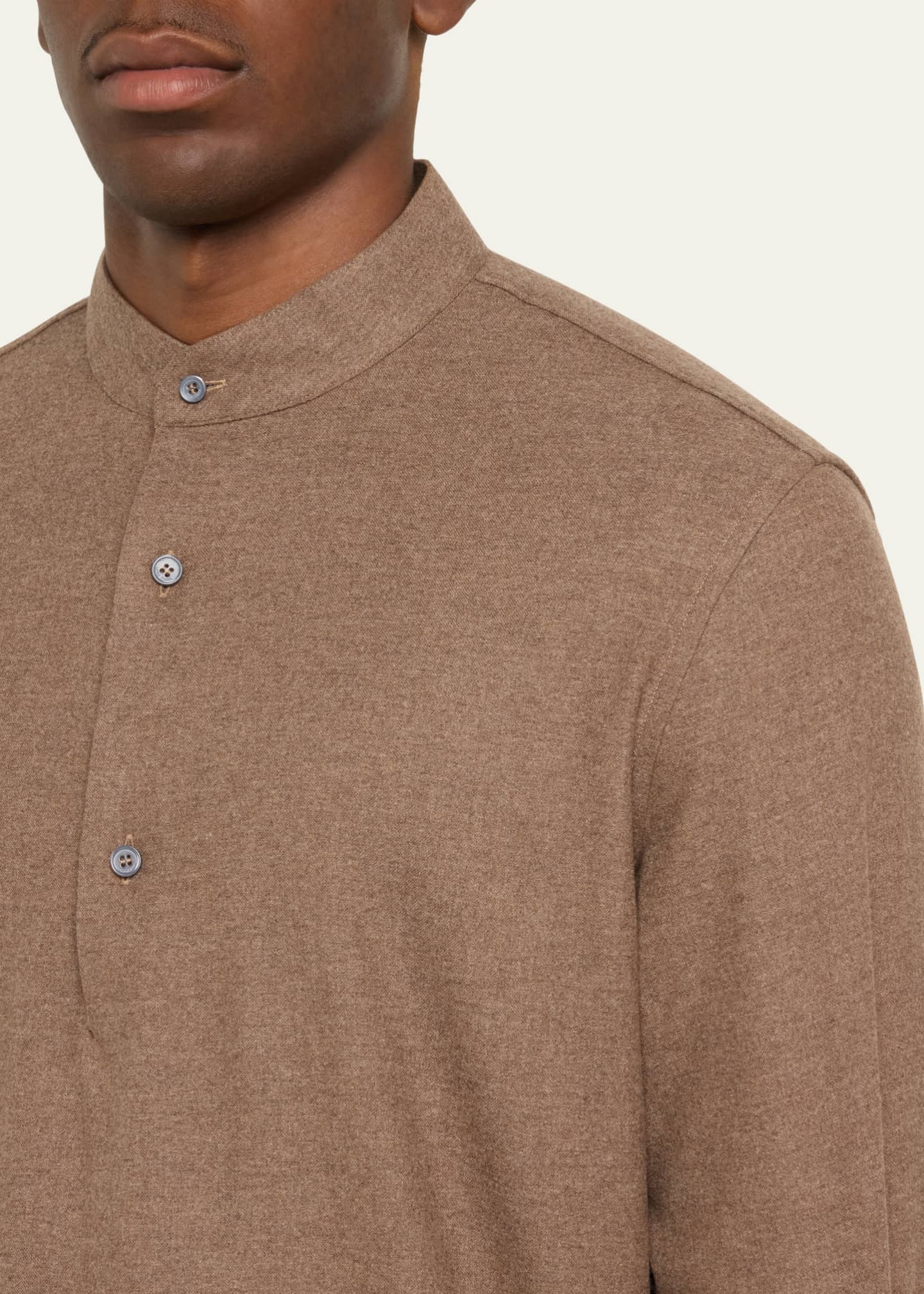 Loro Piana Men's Elia Wool and Cashmere Band-Collar Polo Shirt Image 5 of 5