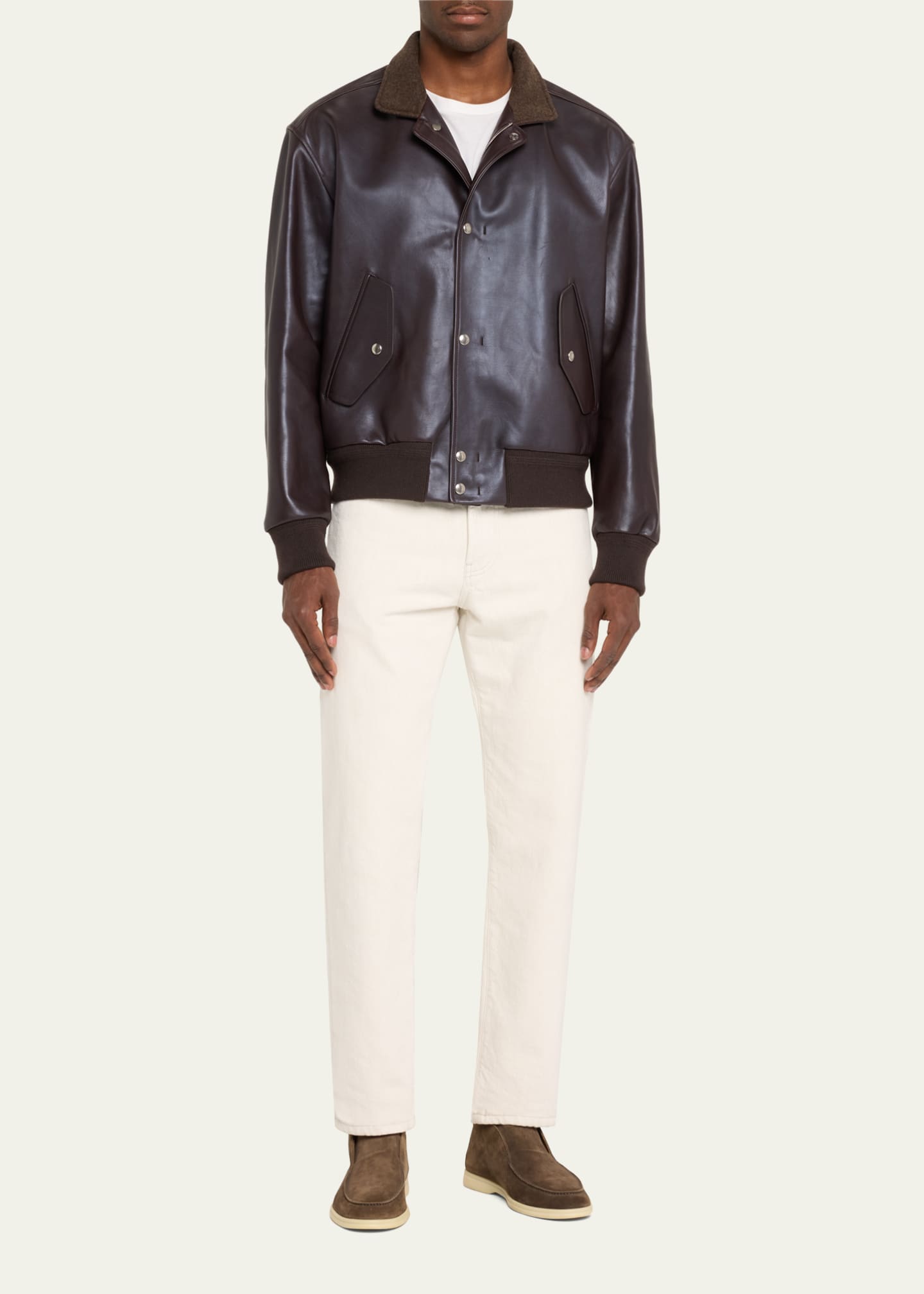 Loro Piana Men's Johnie Calfskin Bomber Jacket Image 2 of 5