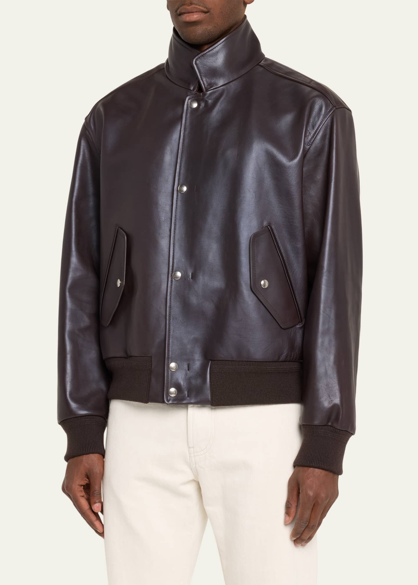 Loro Piana Men's Johnie Calfskin Bomber Jacket Image 4 of 5