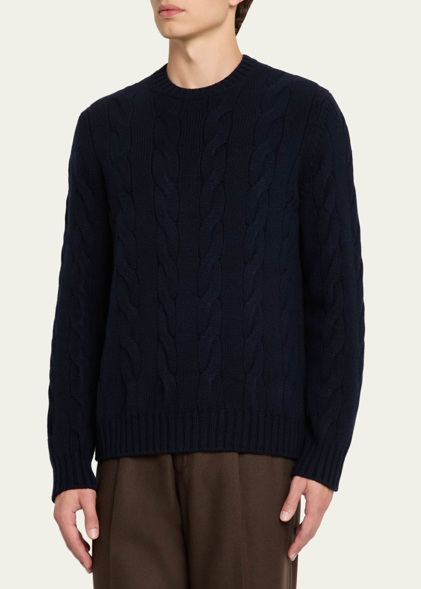Loro Piana Men's Napier Baby Cashmere Cable Knit Crewneck Sweater