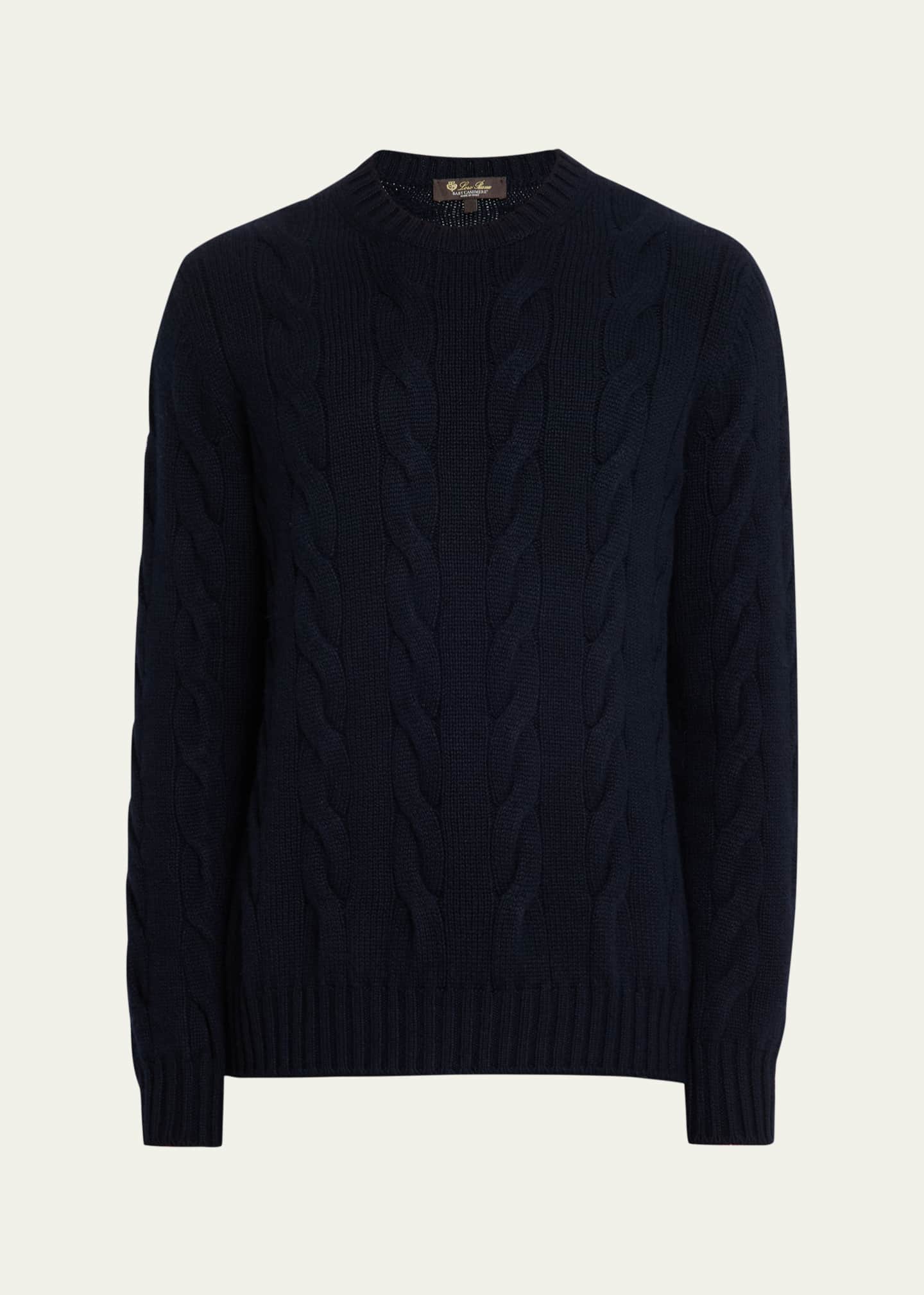 Loro Piana Men's Napier Baby Cashmere Cable Knit Crewneck Sweater