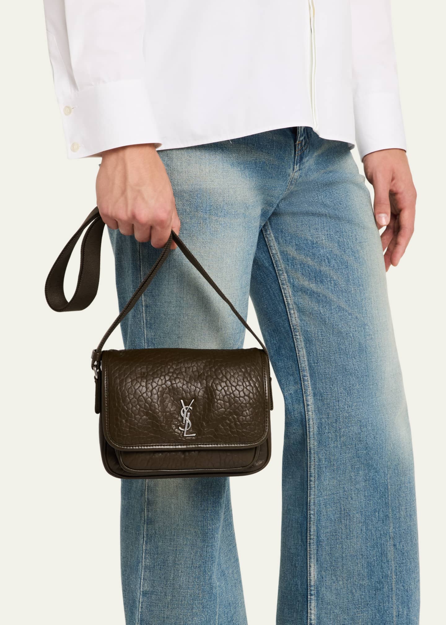 Saint Laurent Niki Small Messenger Bag in Grained Lambskin Black