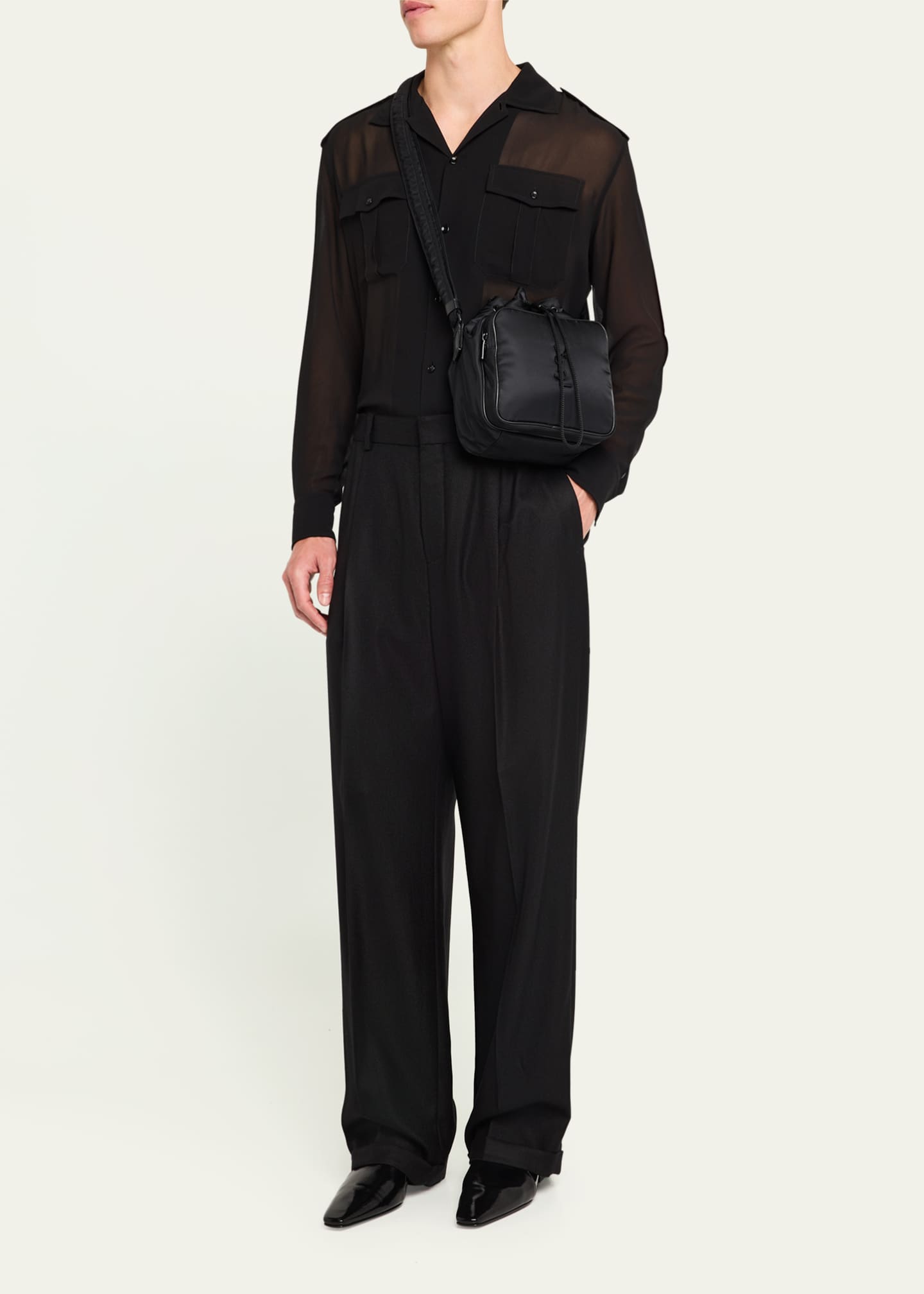 Saint Laurent Men's Niki Small YSL Bucket Crossbody Bag in Nylon Image 5 of 6