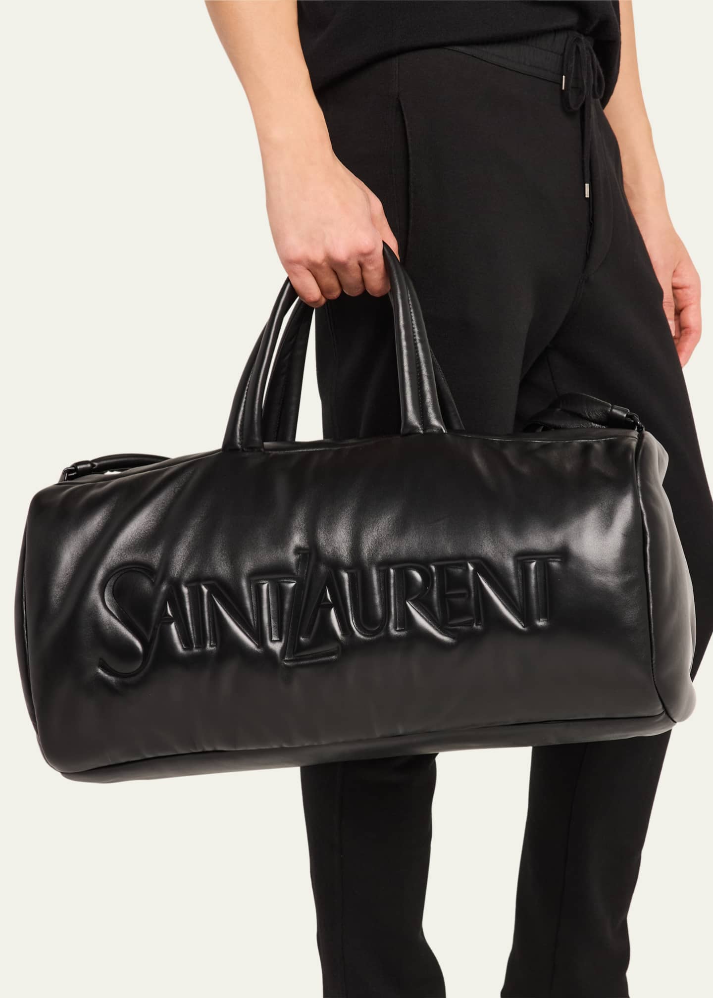Saint Laurent Men's Leather Logo Duffel Bag Image 2 of 6