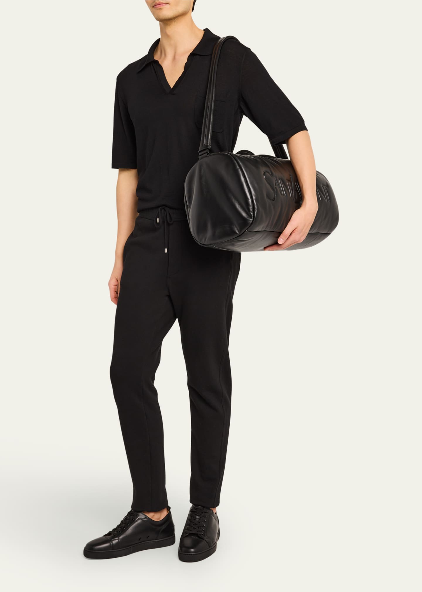 Saint Laurent Men's Leather Logo Duffel Bag Image 5 of 6