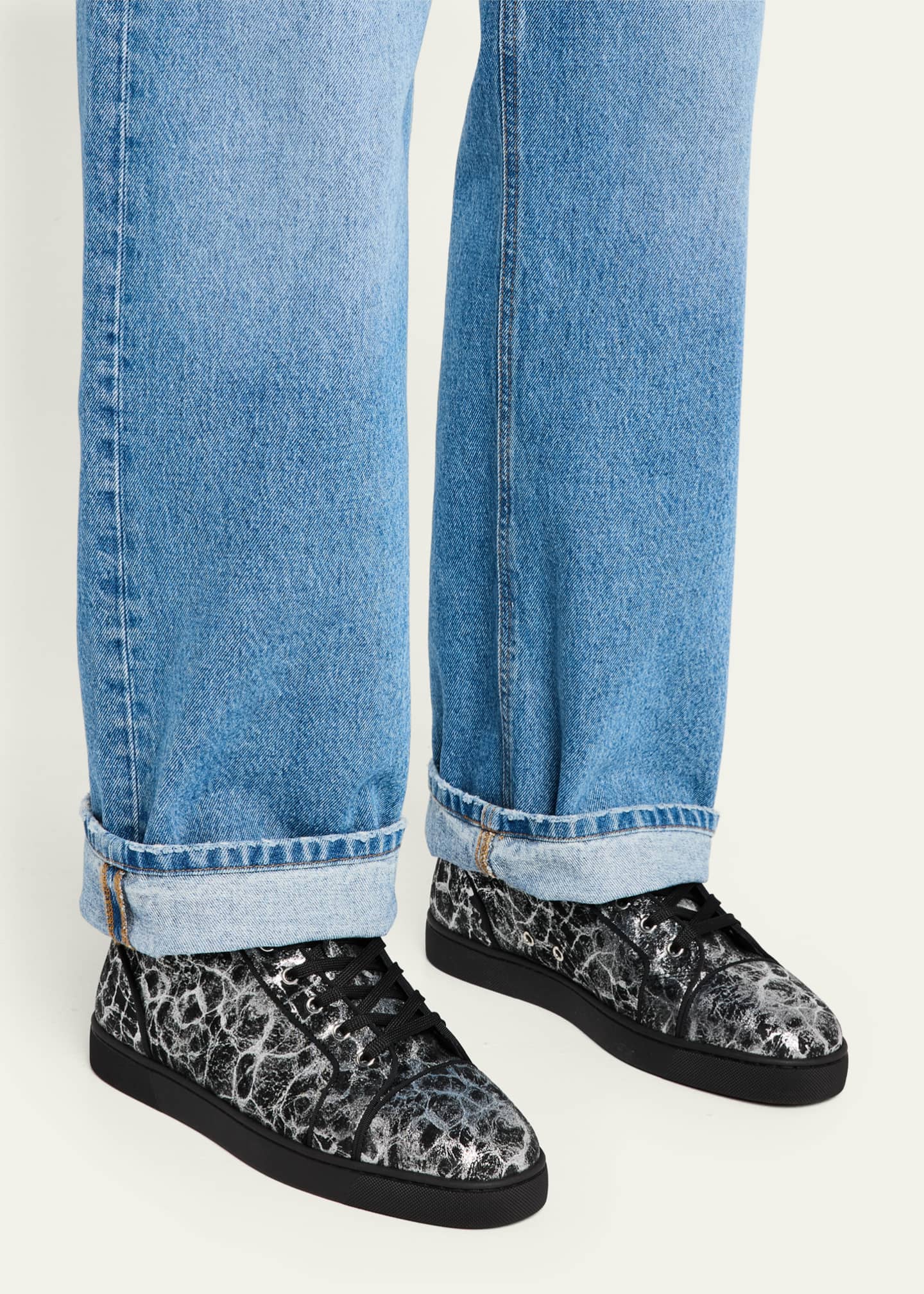 Christian Louboutin Men's Louis Orlato Leather High-Top Sneakers Image 2 of 6