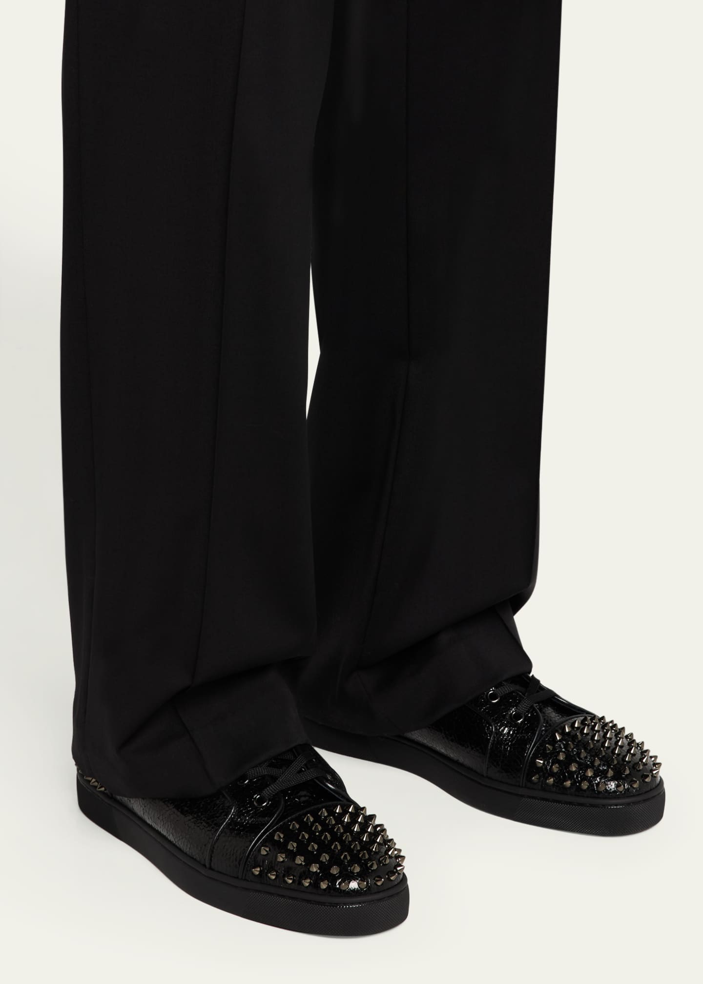 Christian Louboutin Men's Lou Spikes 2 Leather High-Top Sneakers Image 2 of 6
