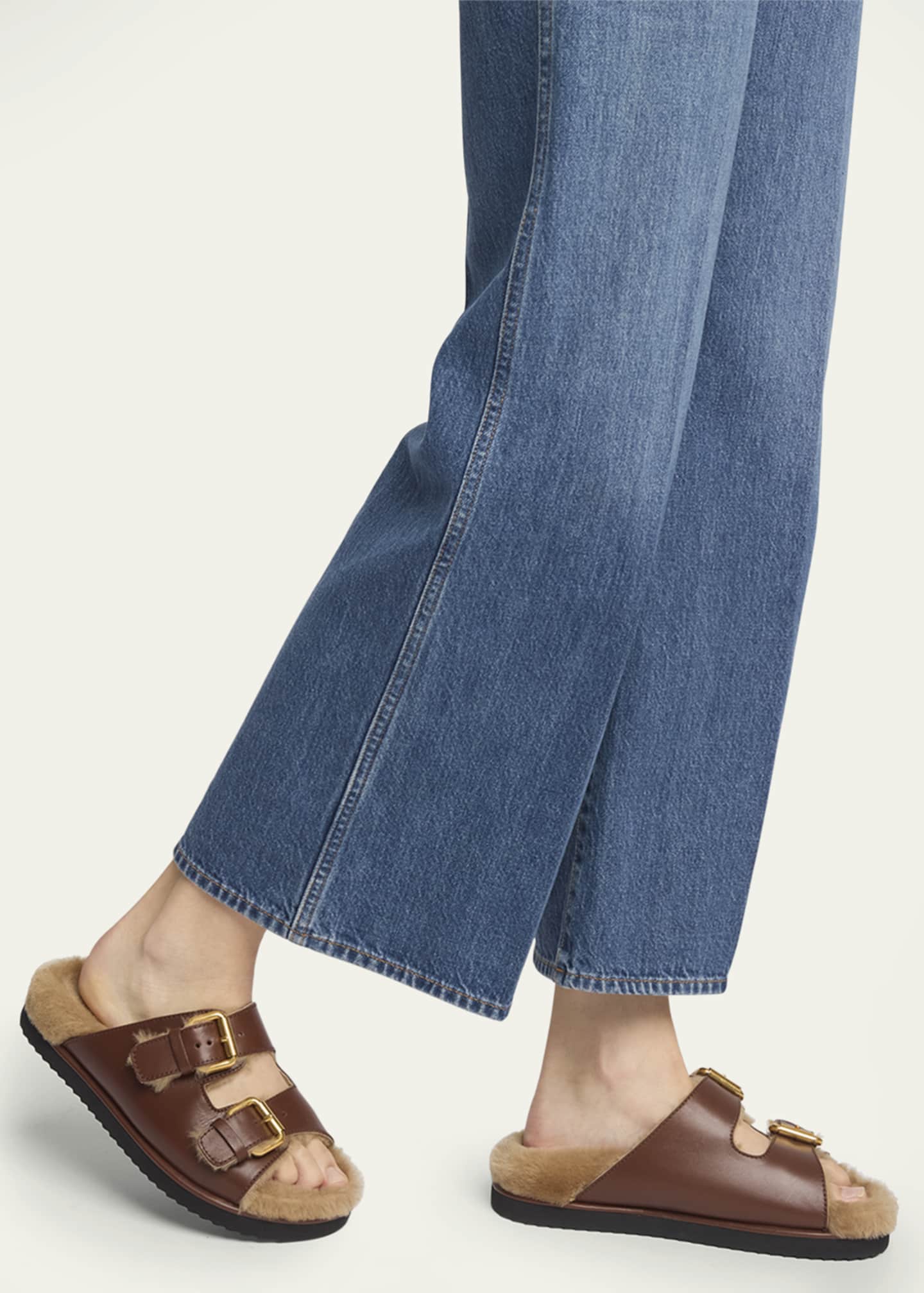 Chloe Nil Leather Shearling Dual-Buckle Sandals Image 2 of 5