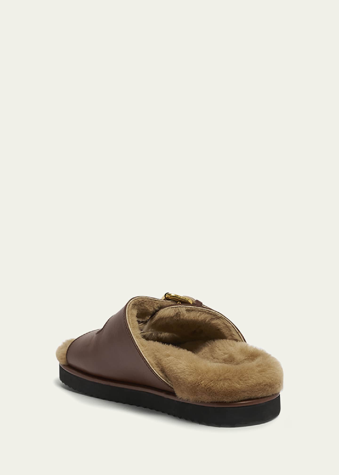 Chloe Nil Leather Shearling Dual-Buckle Sandals Image 3 of 5