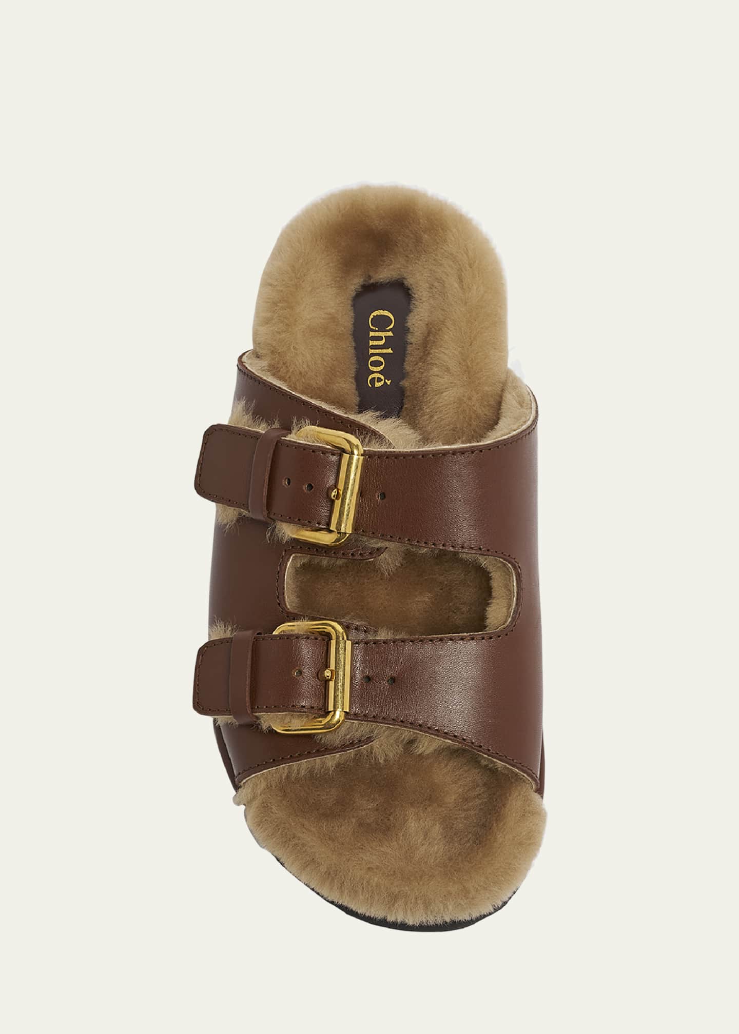 Chloe Nil Leather Shearling Dual-Buckle Sandals Image 5 of 5