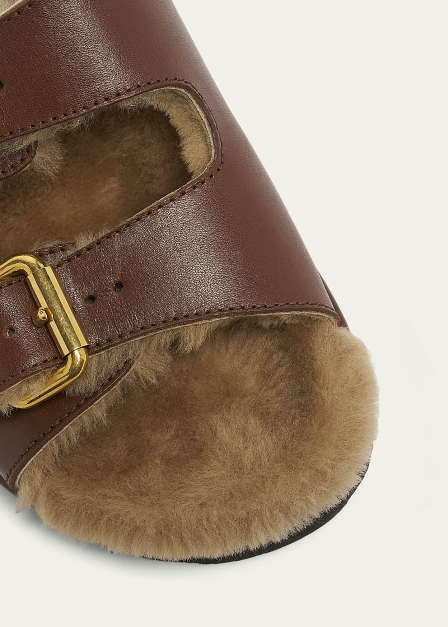Chloe Nil Leather Shearling Dual-Buckle Sandals Image 4 of 5