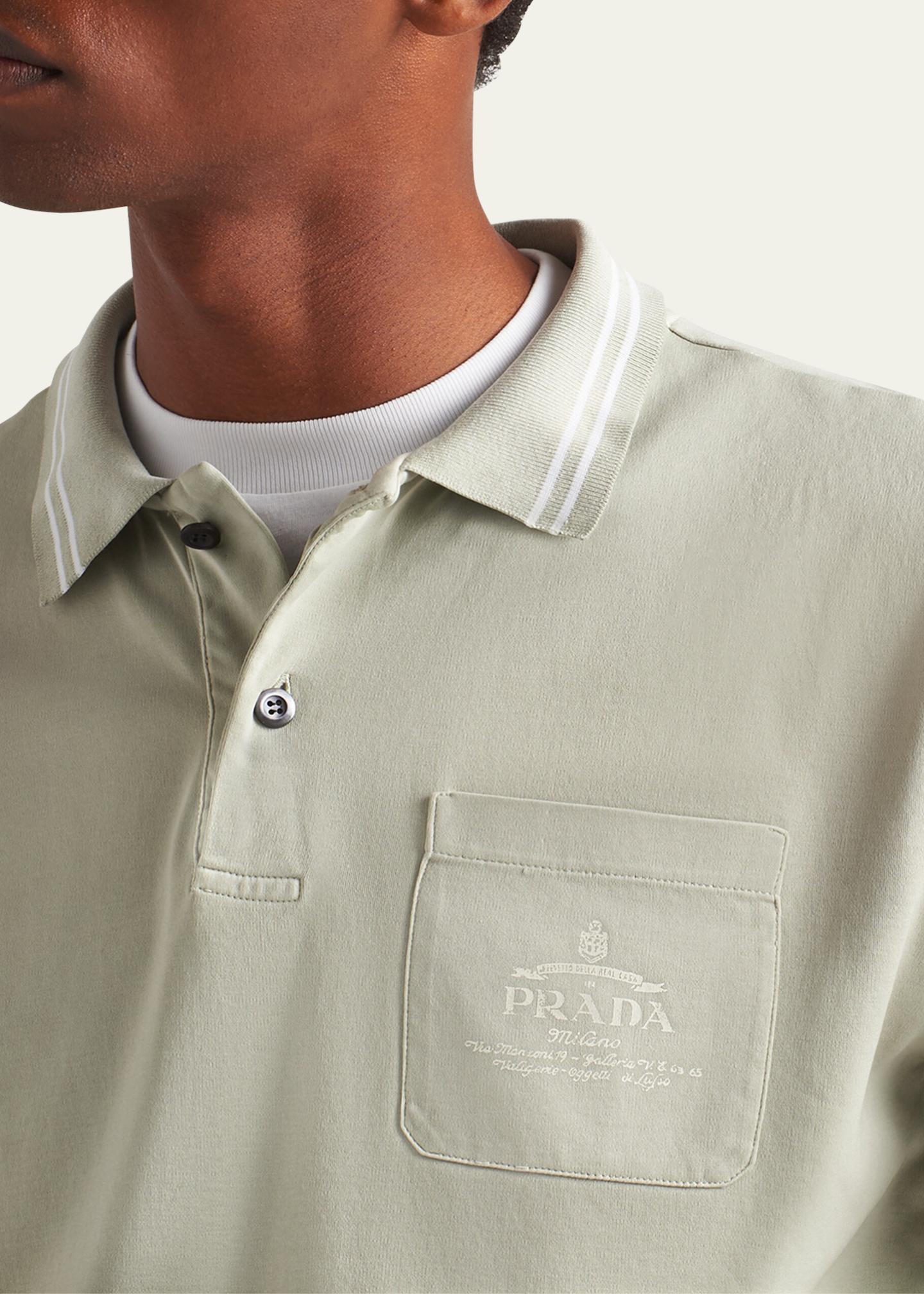 Prada Men's Striped-Trim Logo Polo Shirt - Bergdorf Goodman