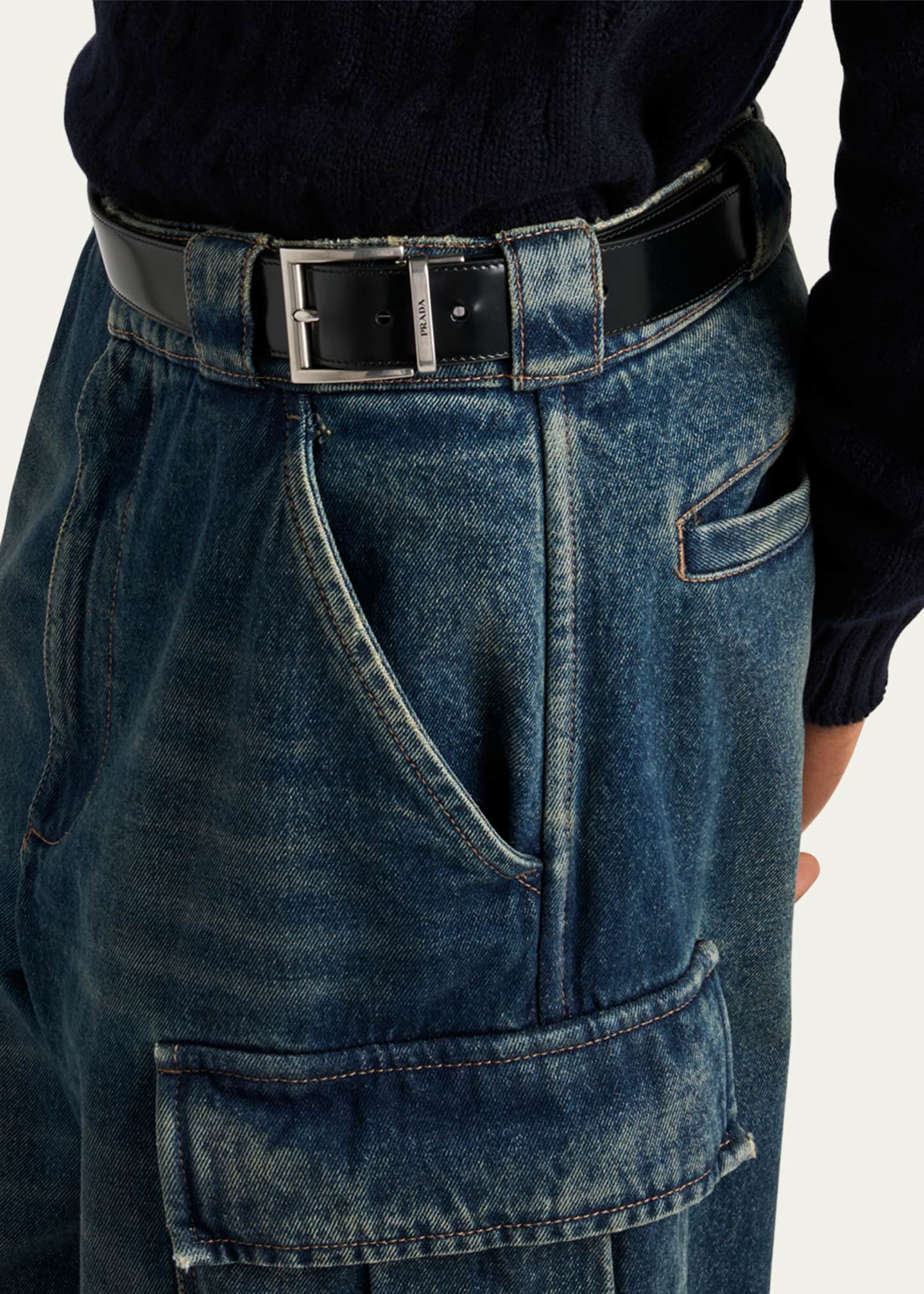 Prada Men's Baggy Denim Cargo Pants - Bergdorf Goodman Prada Men's Baggy Denim Cargo Pants - Bergdorf Goodman