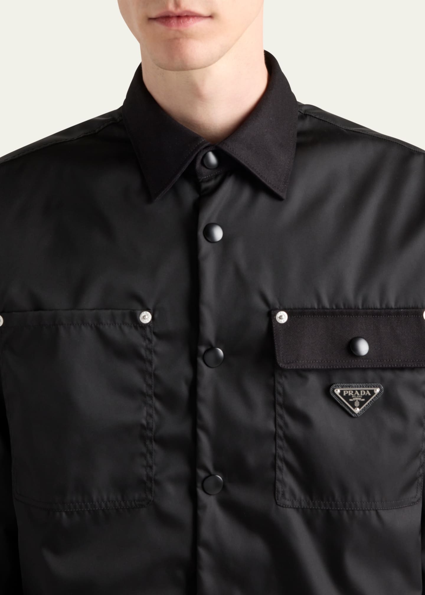 Prada Men's Re-Nylon Overshirt with Metal Studs - Bergdorf Goodman