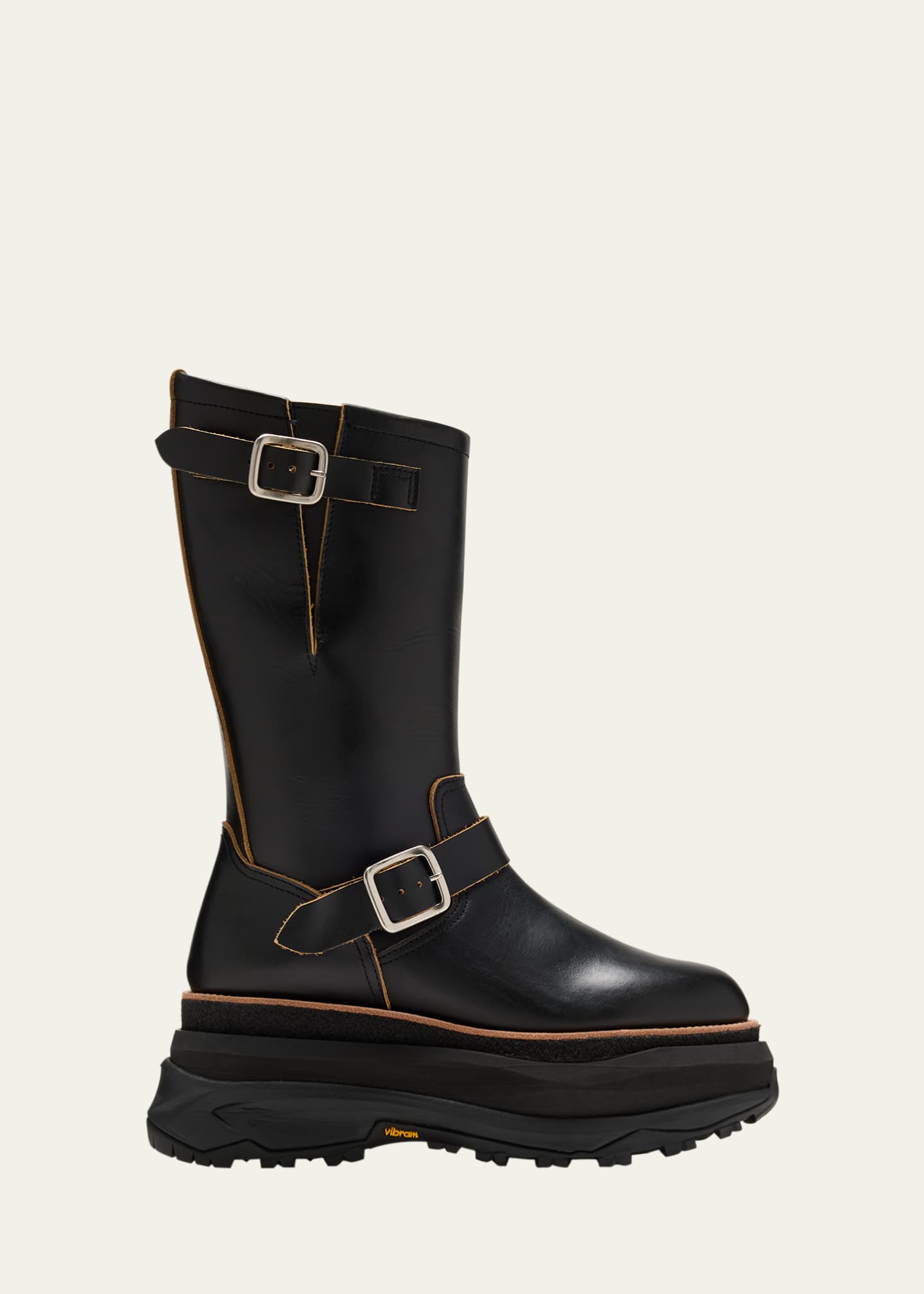 SACAI Leather Buckle Chunky Moto Boots