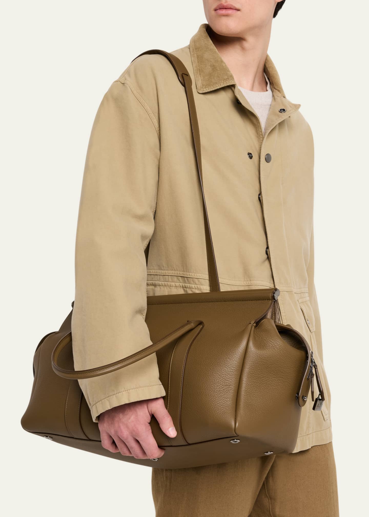 Loro Piana Men's Loom L42 Leather Weekender Bag Image 2 of 6