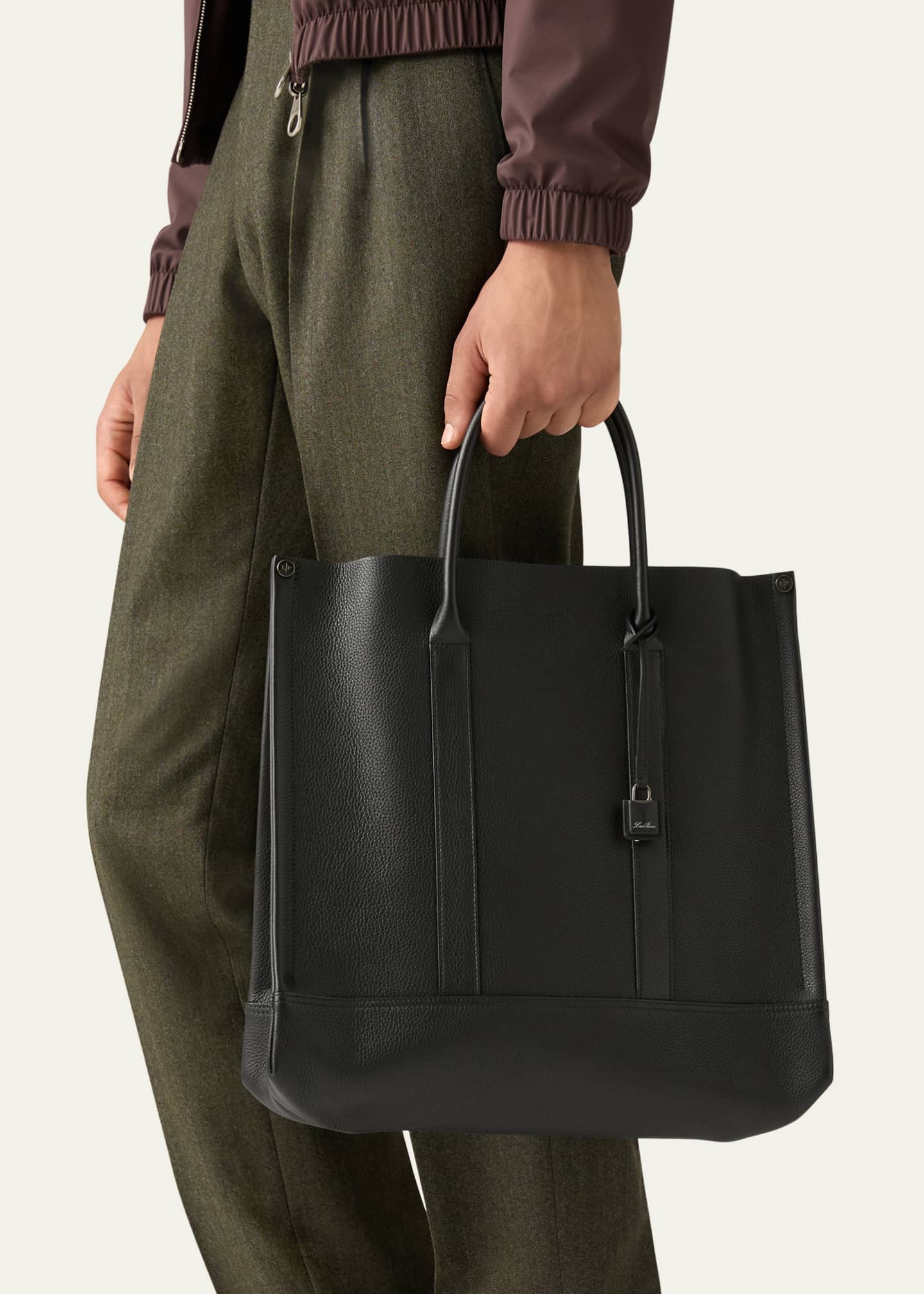 Loro Piana Men's Beam Leather Tote Bag Image 2 of 3