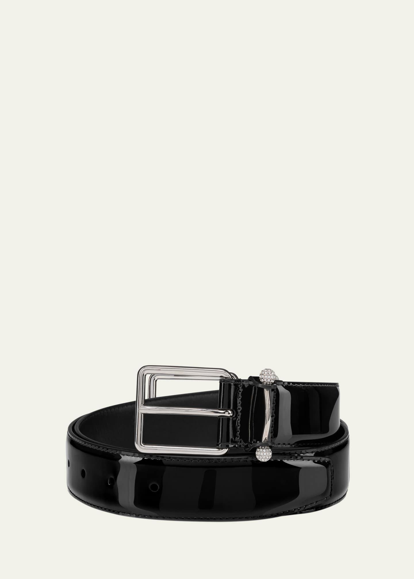 Christian Louboutin Men's Chambeliss Night Strass Patent Leather Belt Image 1 of 2