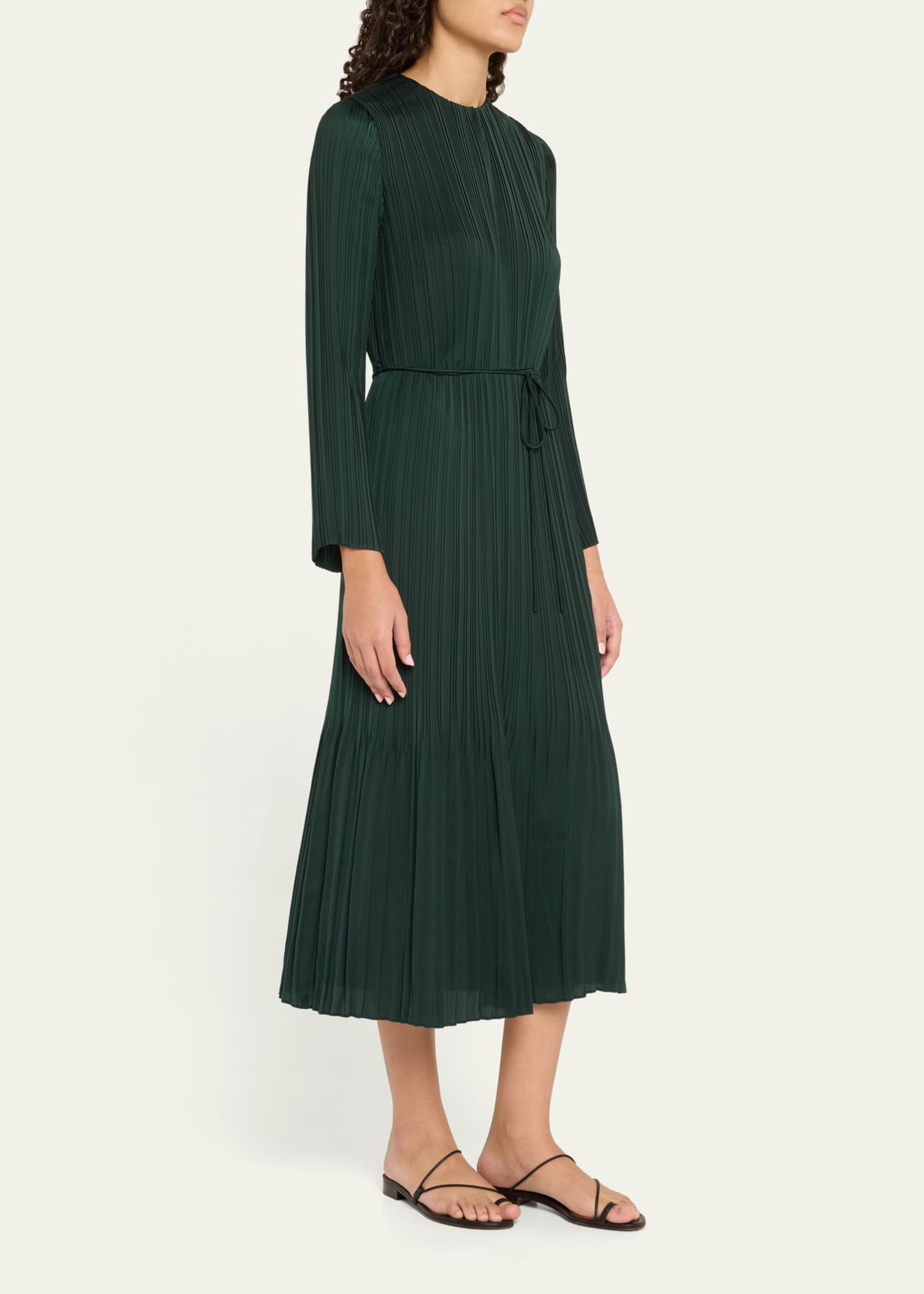 Vince Pleated Long-Sleeve Midi Dress - Bergdorf Goodman
