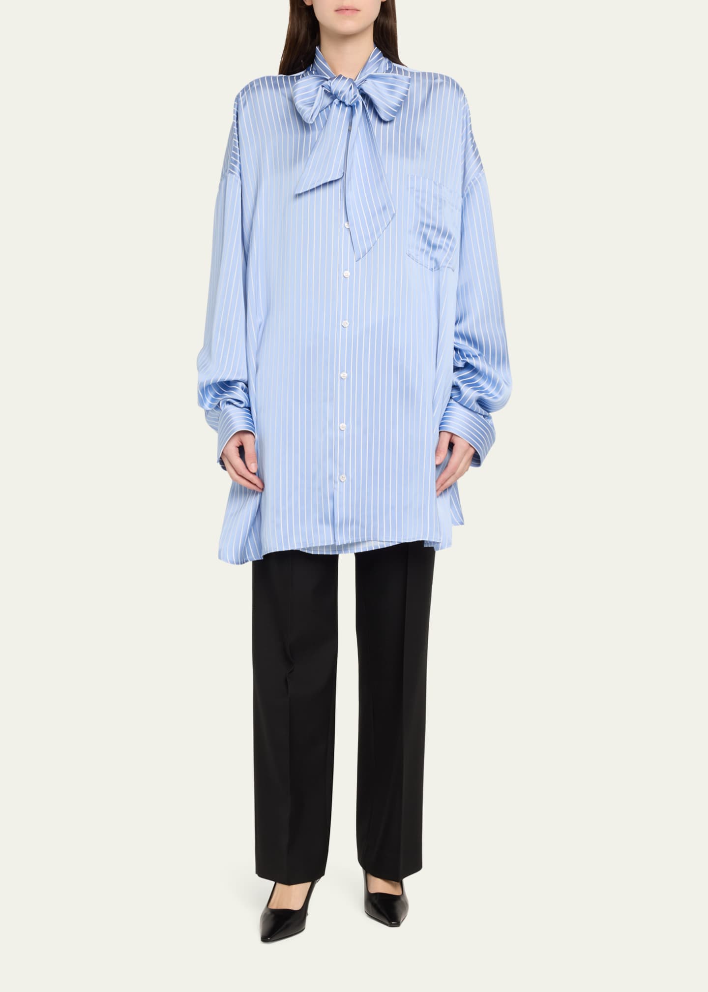 Marie Adam-Leenaerdt Stripe Lavalliere Fitted Back Xxl Shirt Image 2 of 5