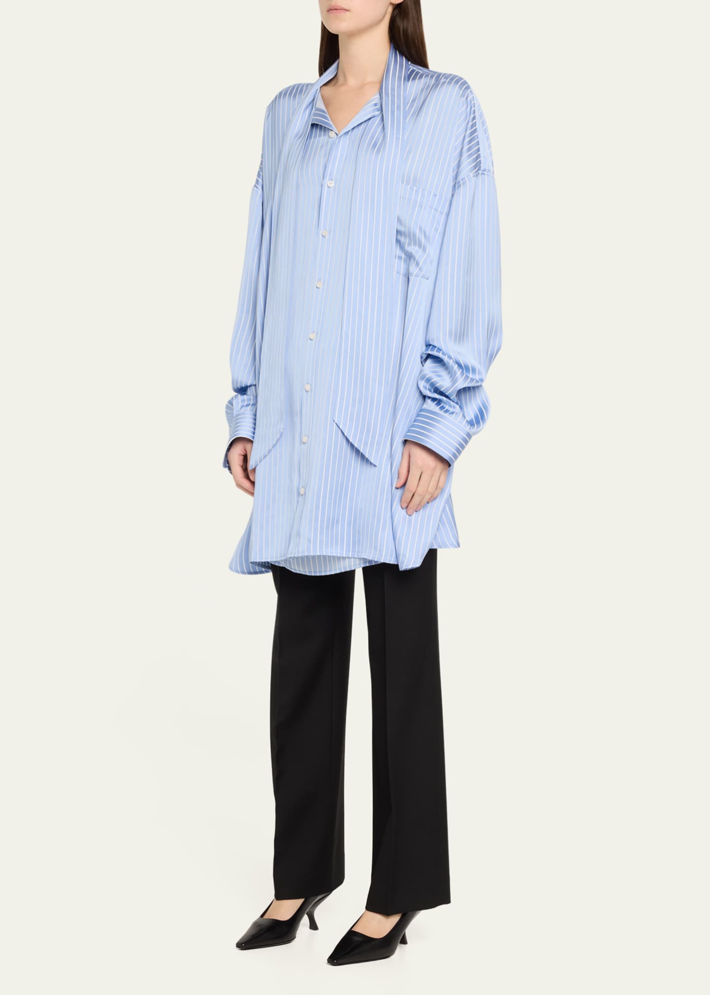 Marie Adam-Leenaerdt Stripe Lavalliere Fitted Back Xxl Shirt Image 4 of 5