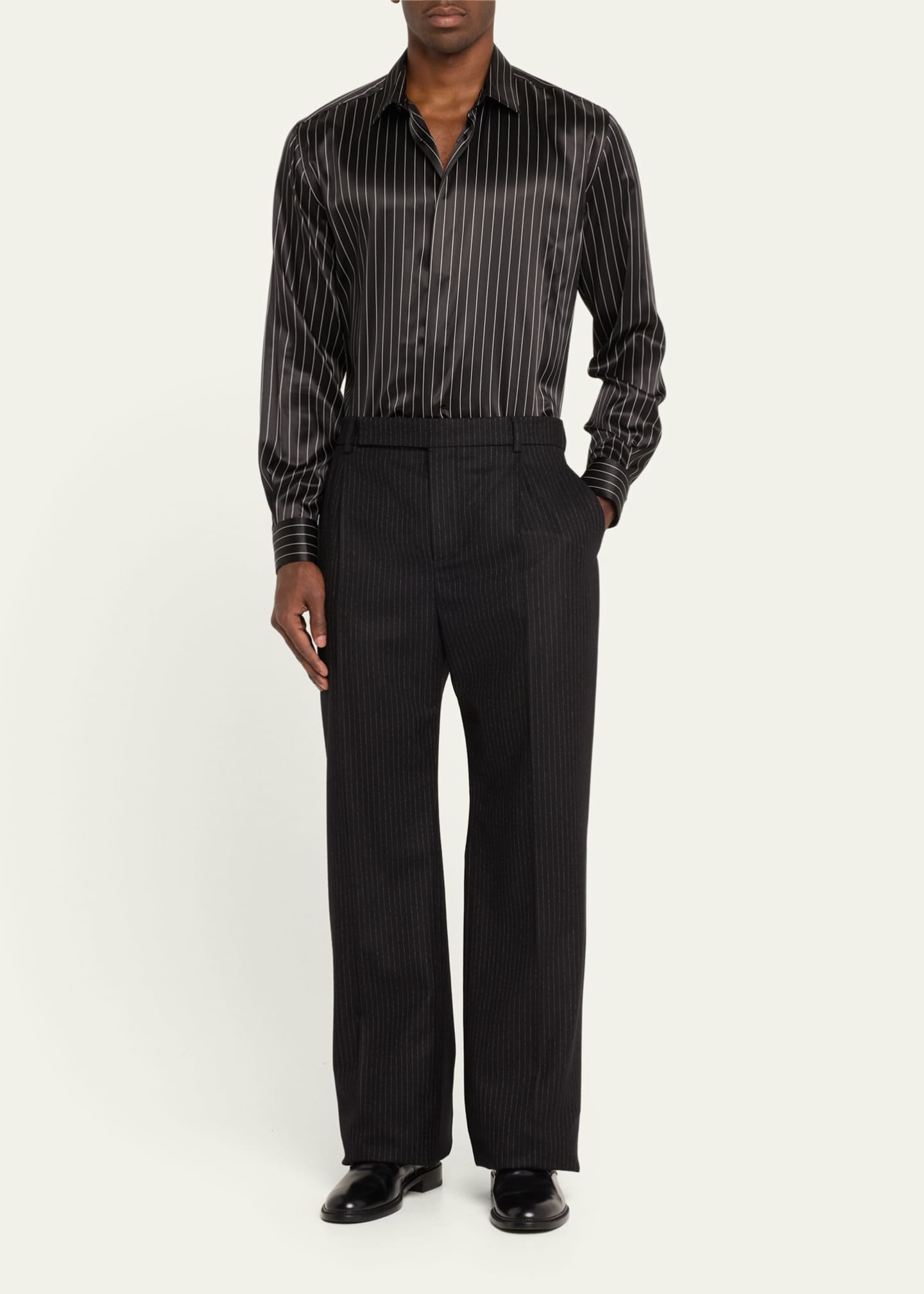 Saint Laurent Men's Striped Silk Dress Shirt Image 2 of 5