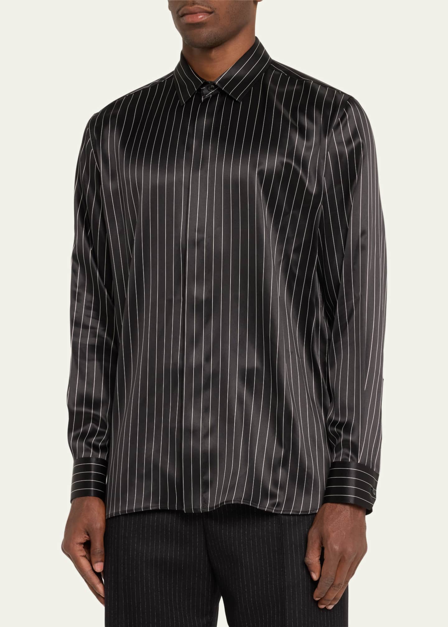 Saint Laurent Men's Striped Silk Dress Shirt Image 4 of 5