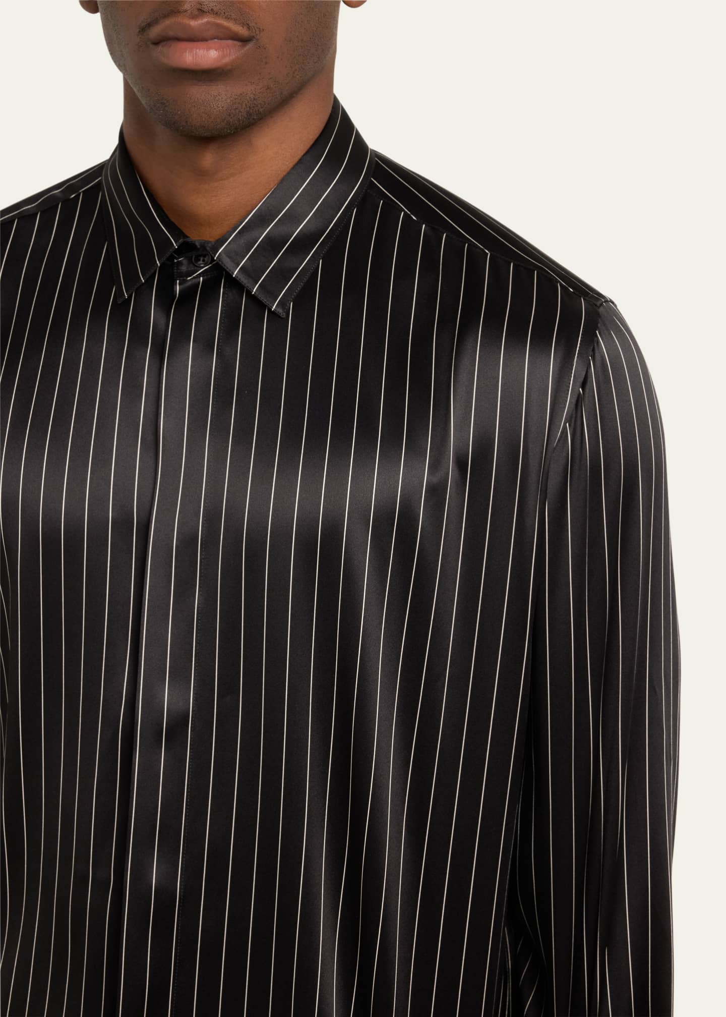 Saint Laurent Men's Striped Silk Dress Shirt Image 5 of 5