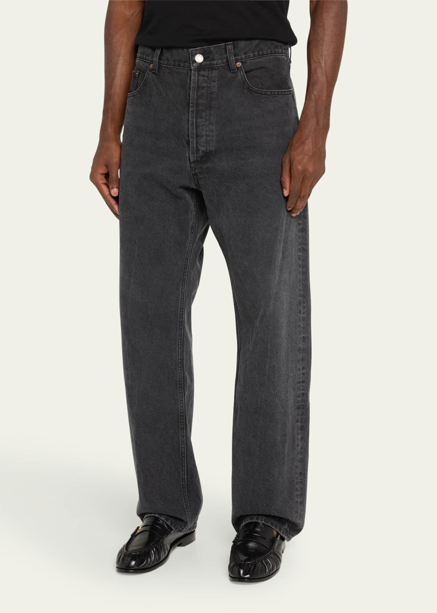 Saint Laurent Men's Loose-Fit Faded Denim Jeans Image 4 of 5
