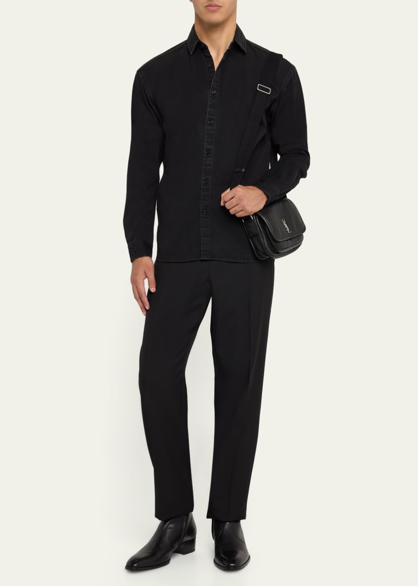 Saint Laurent Men's Denim Overshirt with Cassandra Logo Image 2 of 5